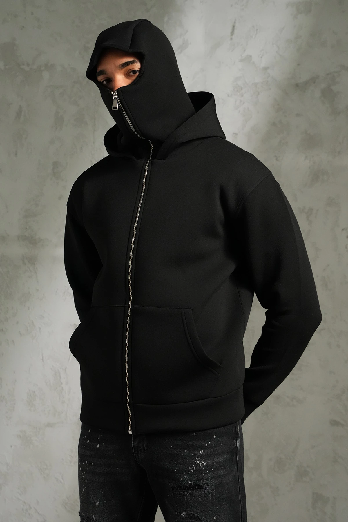 Çift Kapüşonlu Maskeli Fermuarlı Sweatshirt