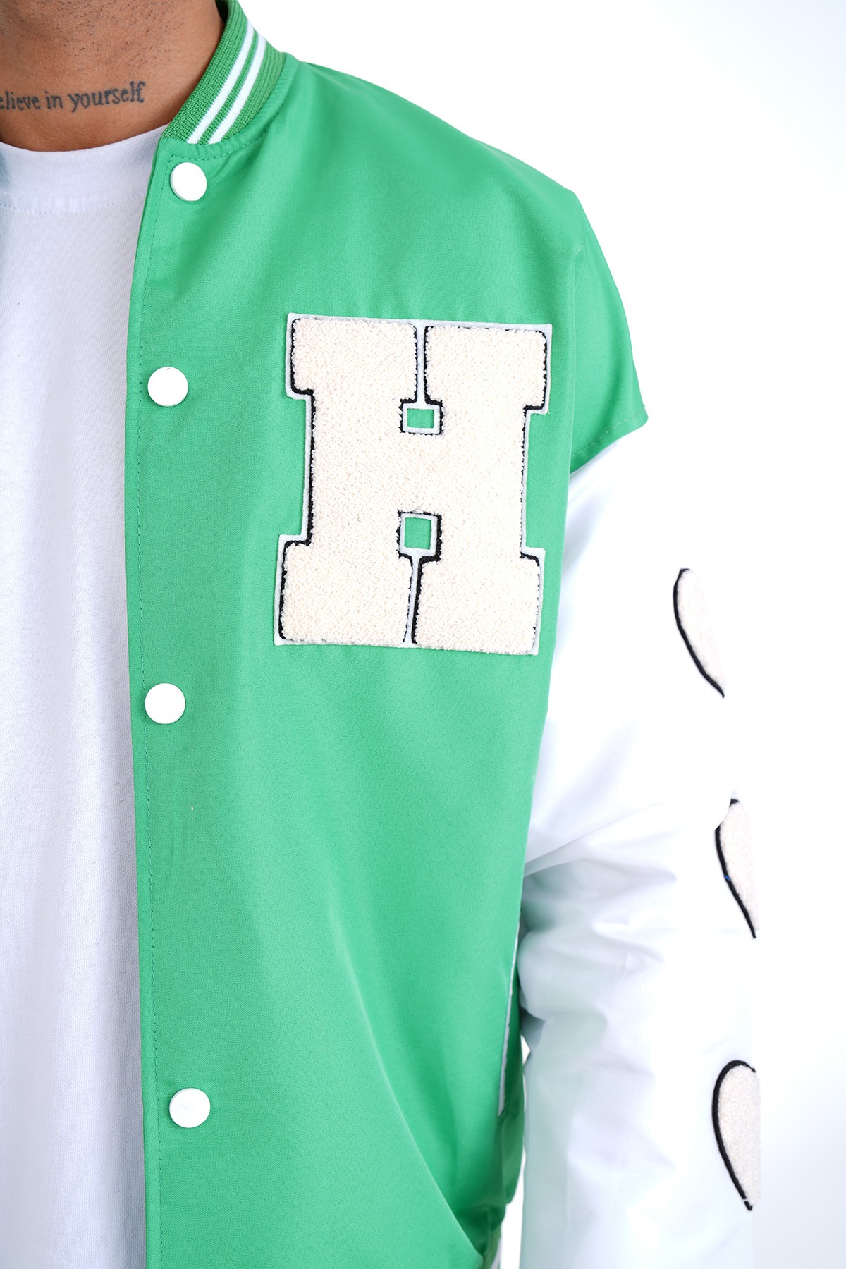 H Detailed College Jacket - green