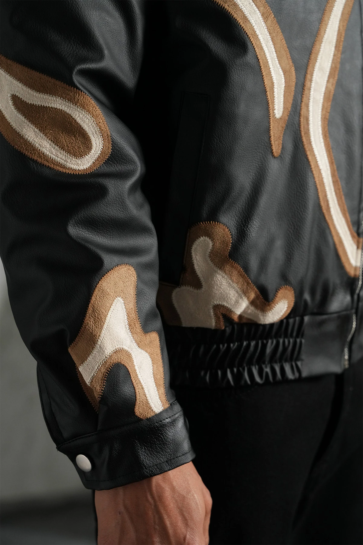 Stripe Detailed Leather Coat