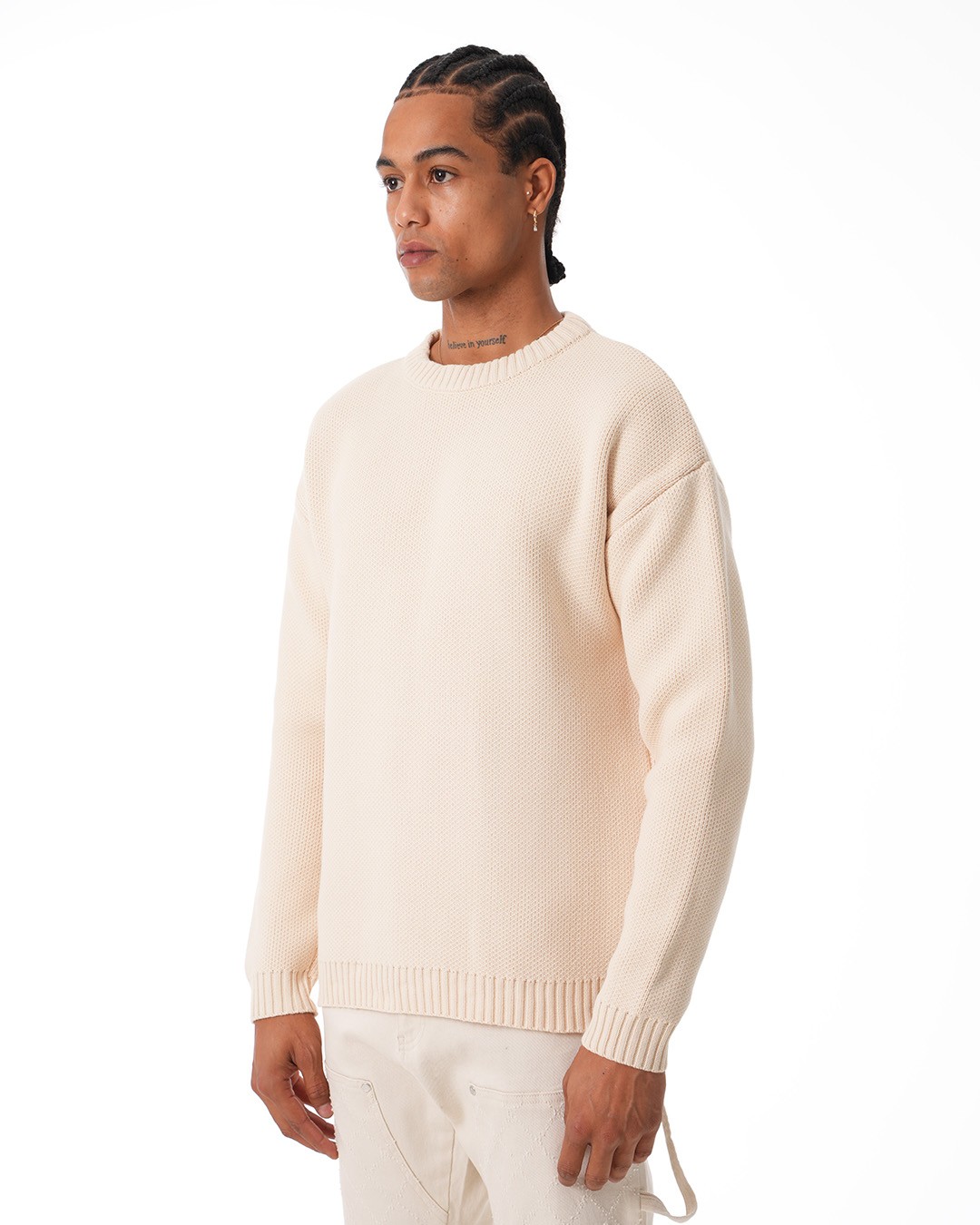 Basic Crew Neck Knitwear Sweater - Beige