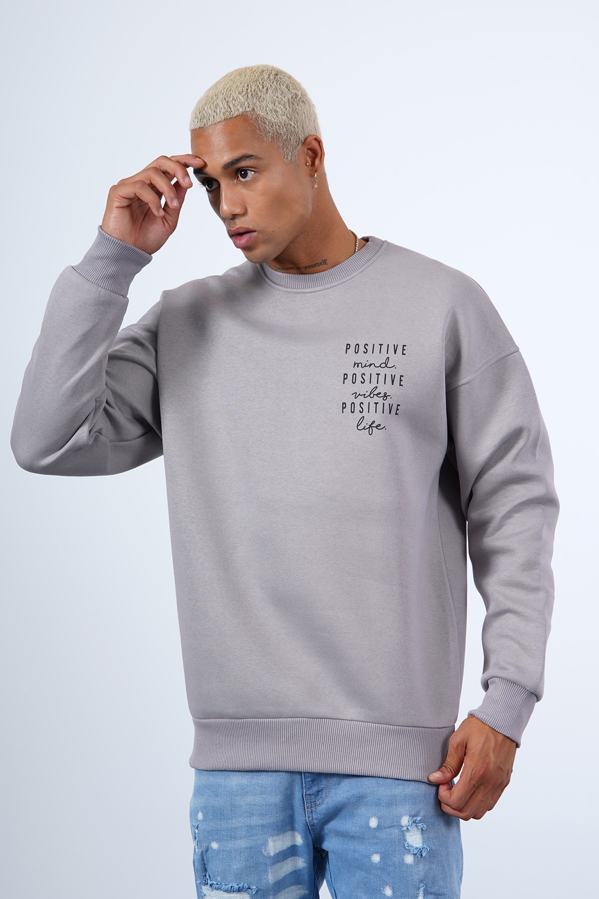 Positive Basic Crew Neck Sweat - gray