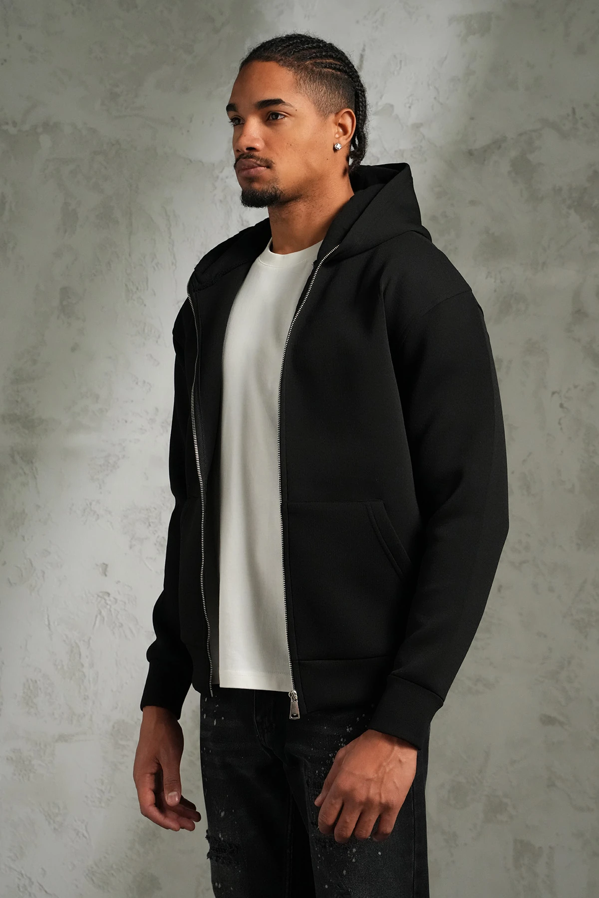 Çift Kapüşonlu Maskeli Fermuarlı Sweatshirt