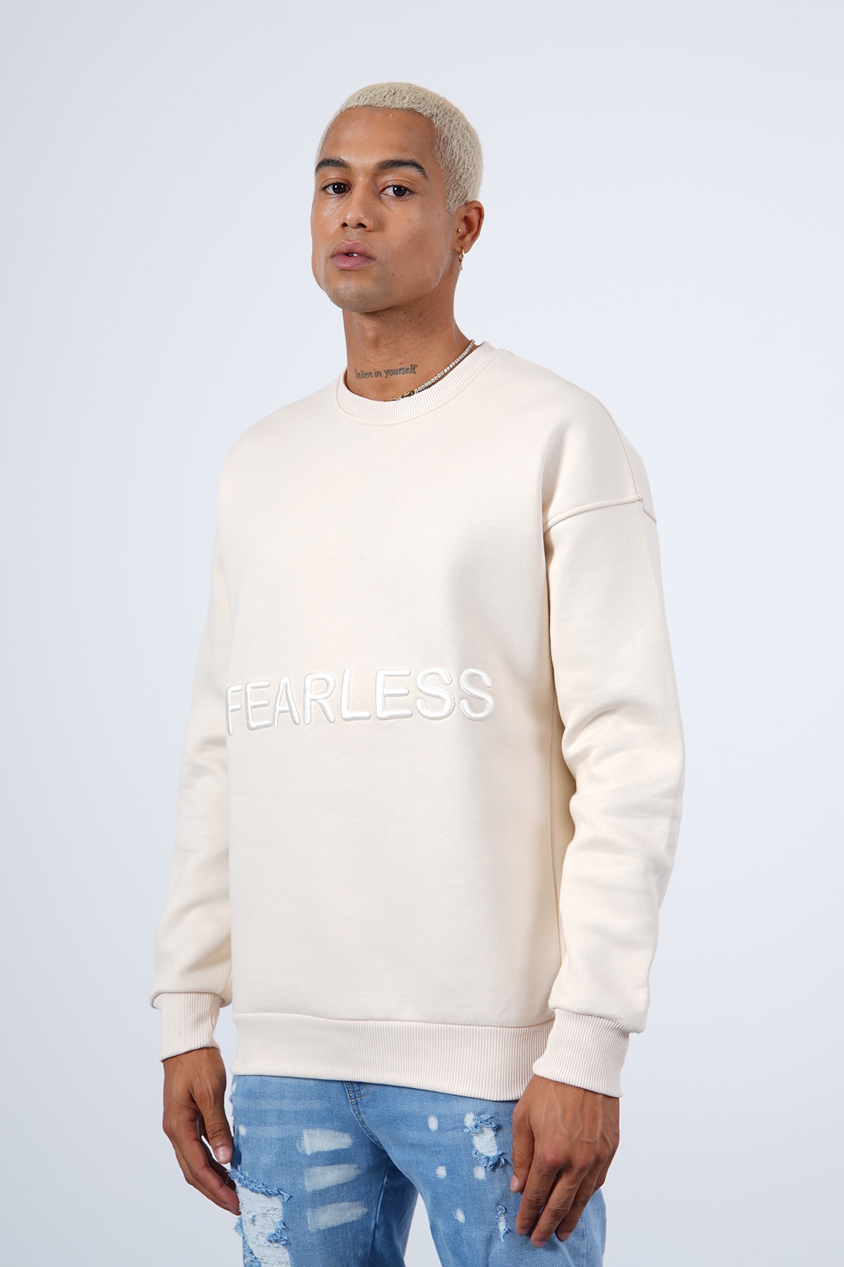 Fearless Embroidered Sweat - Beige