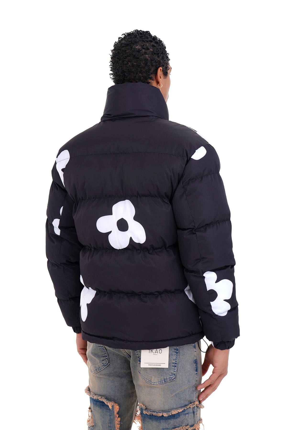 Mixed Pattern Puffer Jacket - black