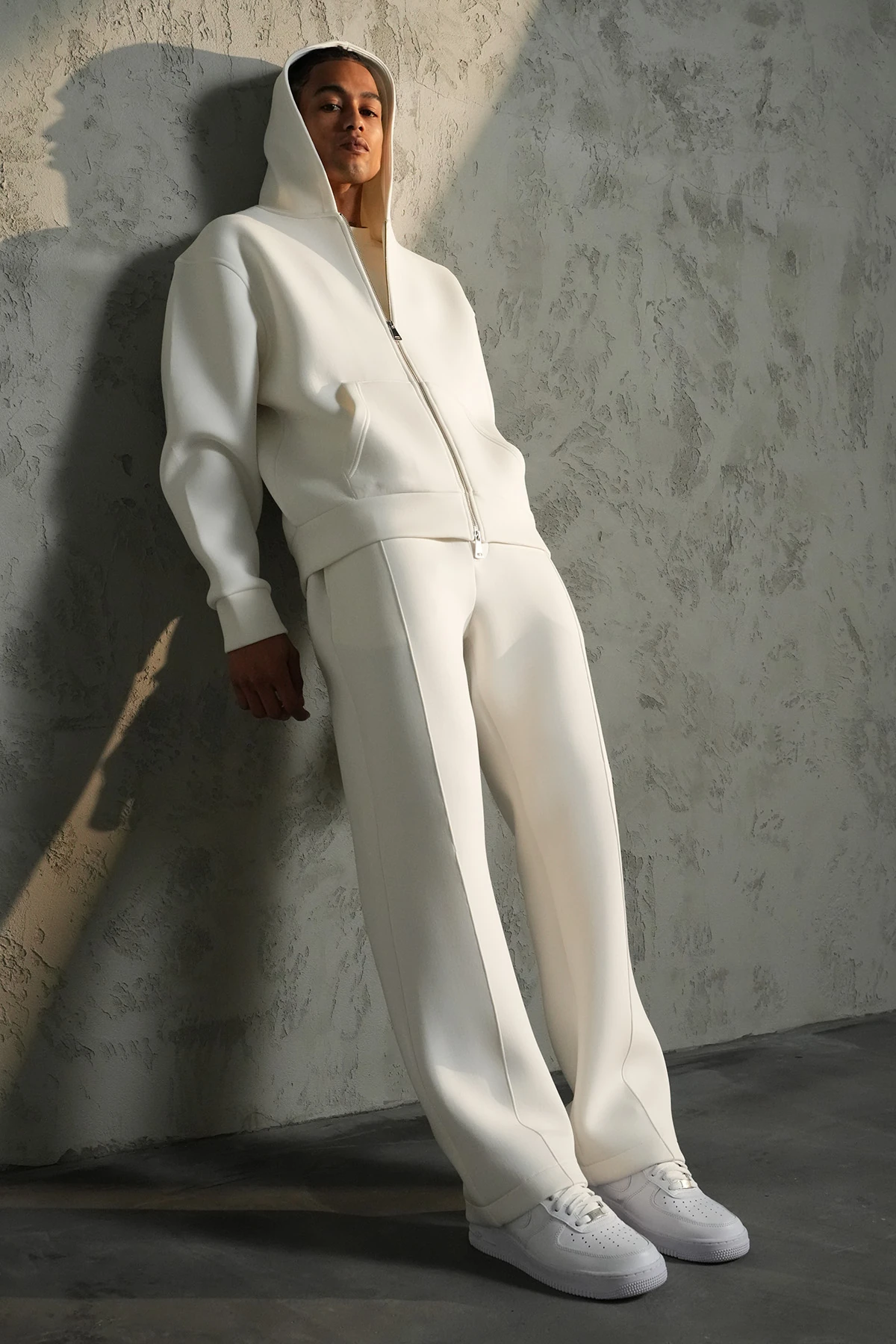 Fermuarlı Sweat Pantolon İkili Takım - Beyaz
