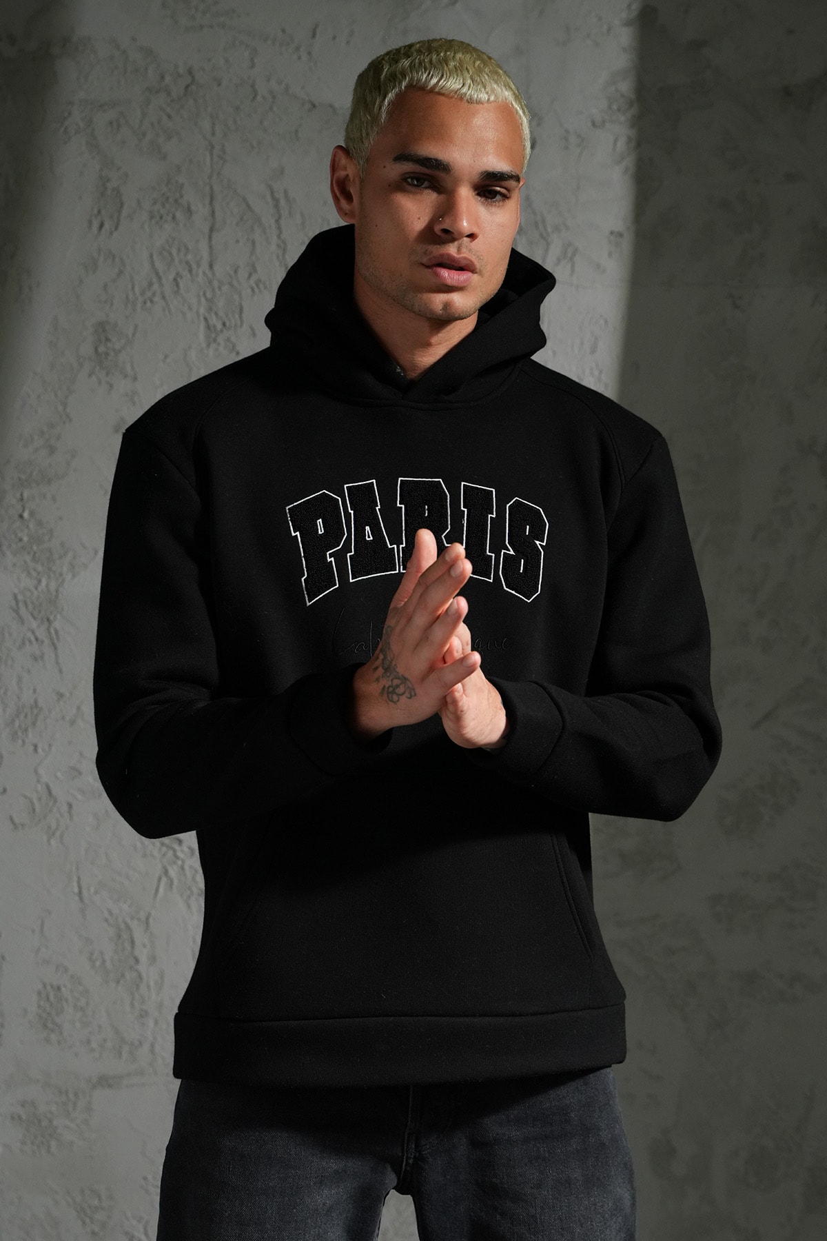Paris Detaylı Kapüşonlu Sweatshirt - black