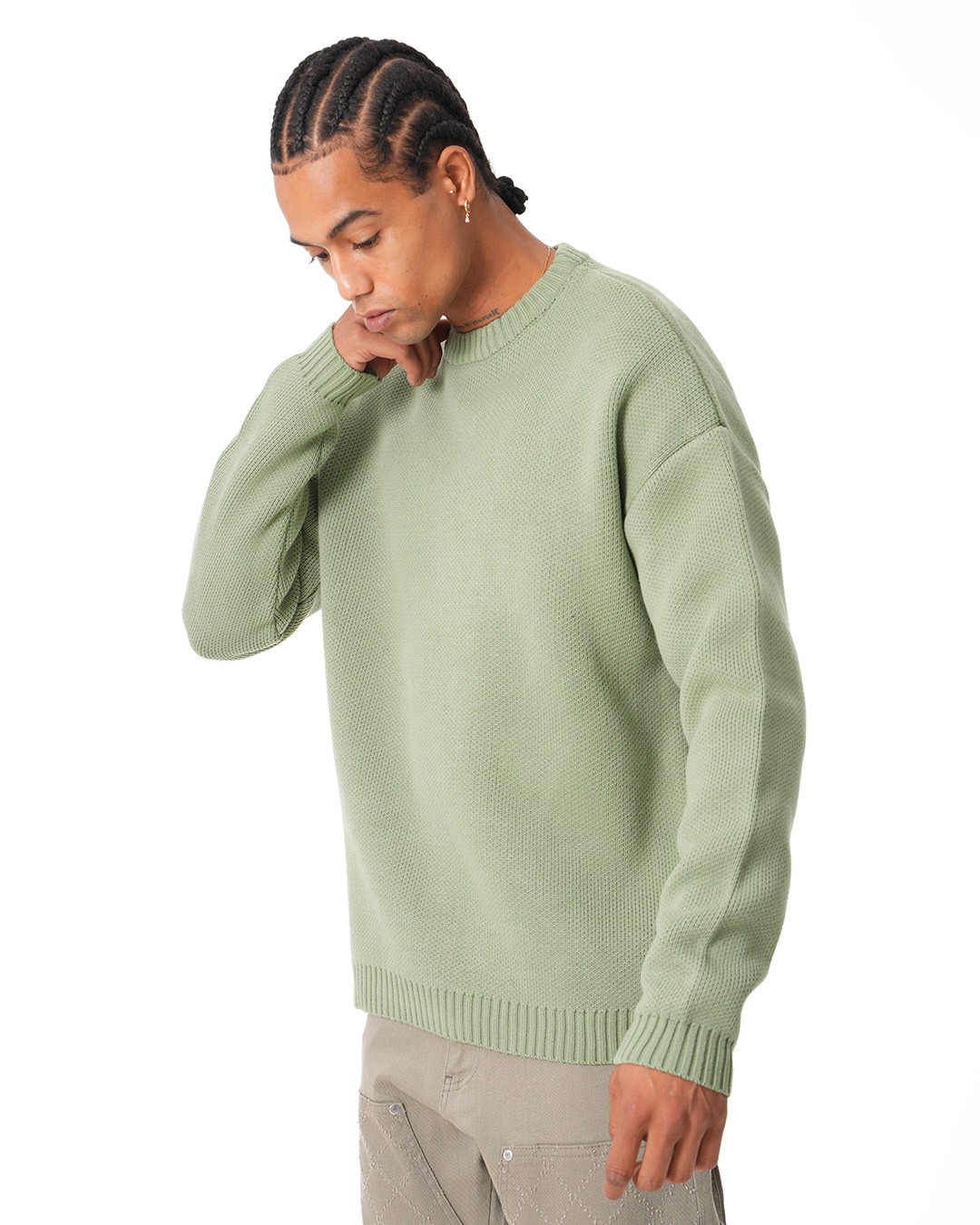 Basic Crew Neck Knitwear Sweater - Mint