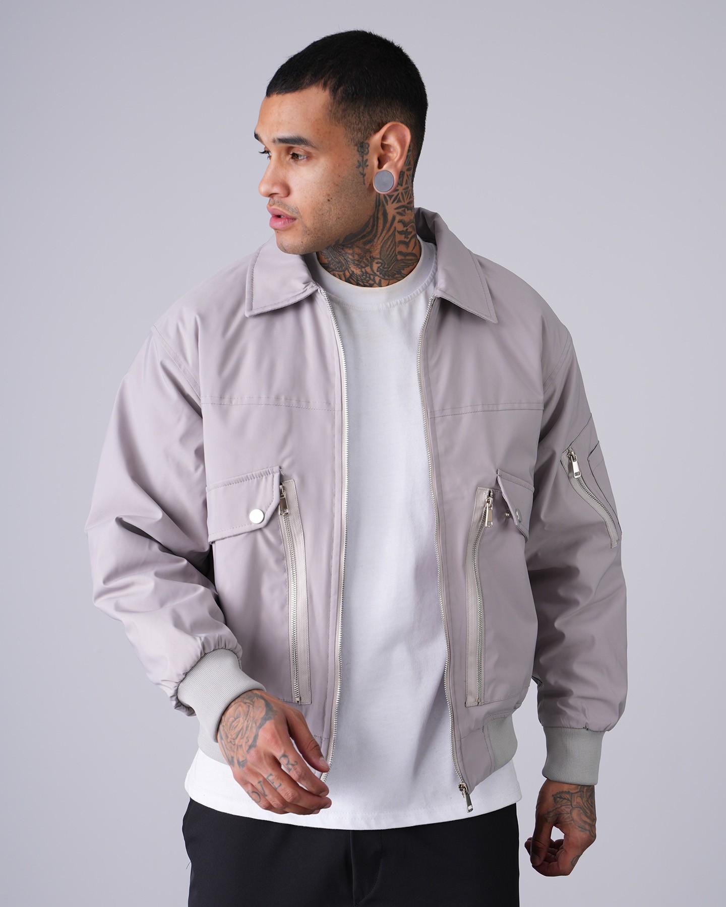 Regular Fit Bomber Coat - gray