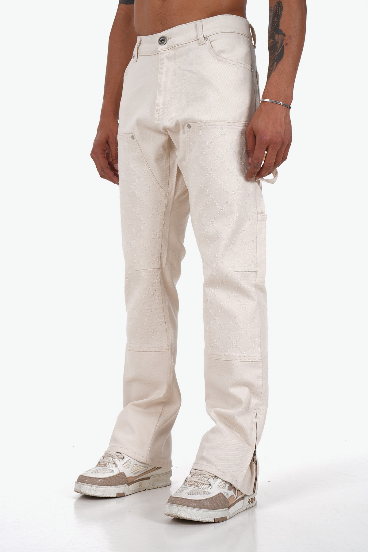 Baklava Desenli Regular Fit Zipped Kot Pantolon