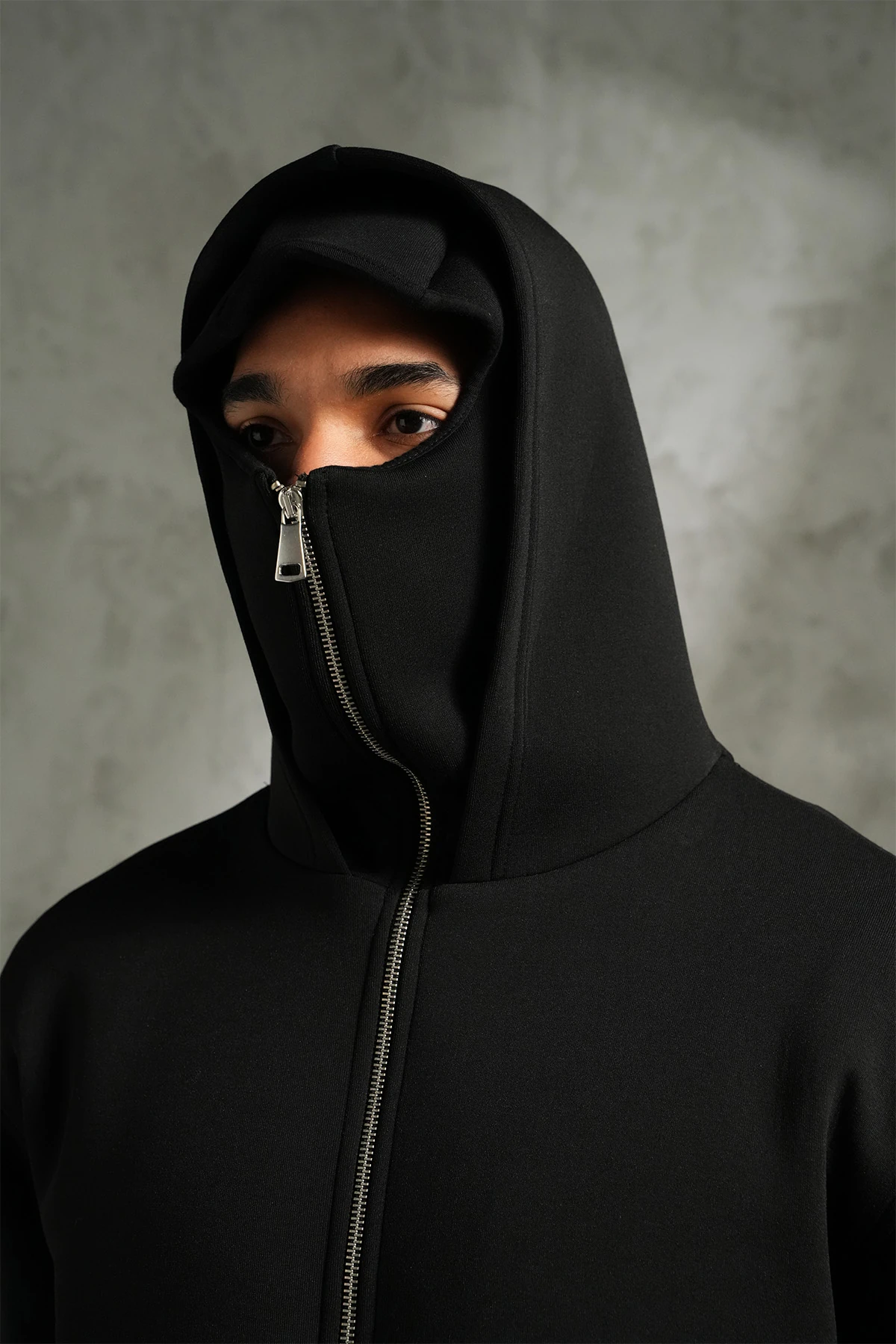 Çift Kapüşonlu Maskeli Fermuarlı Sweatshirt