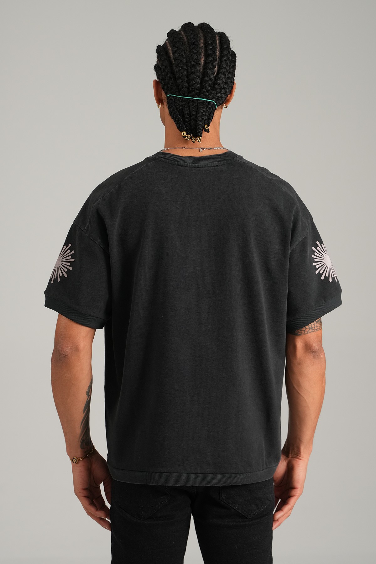99 Baskılı V Yaka Oversize Tişört - anthracite