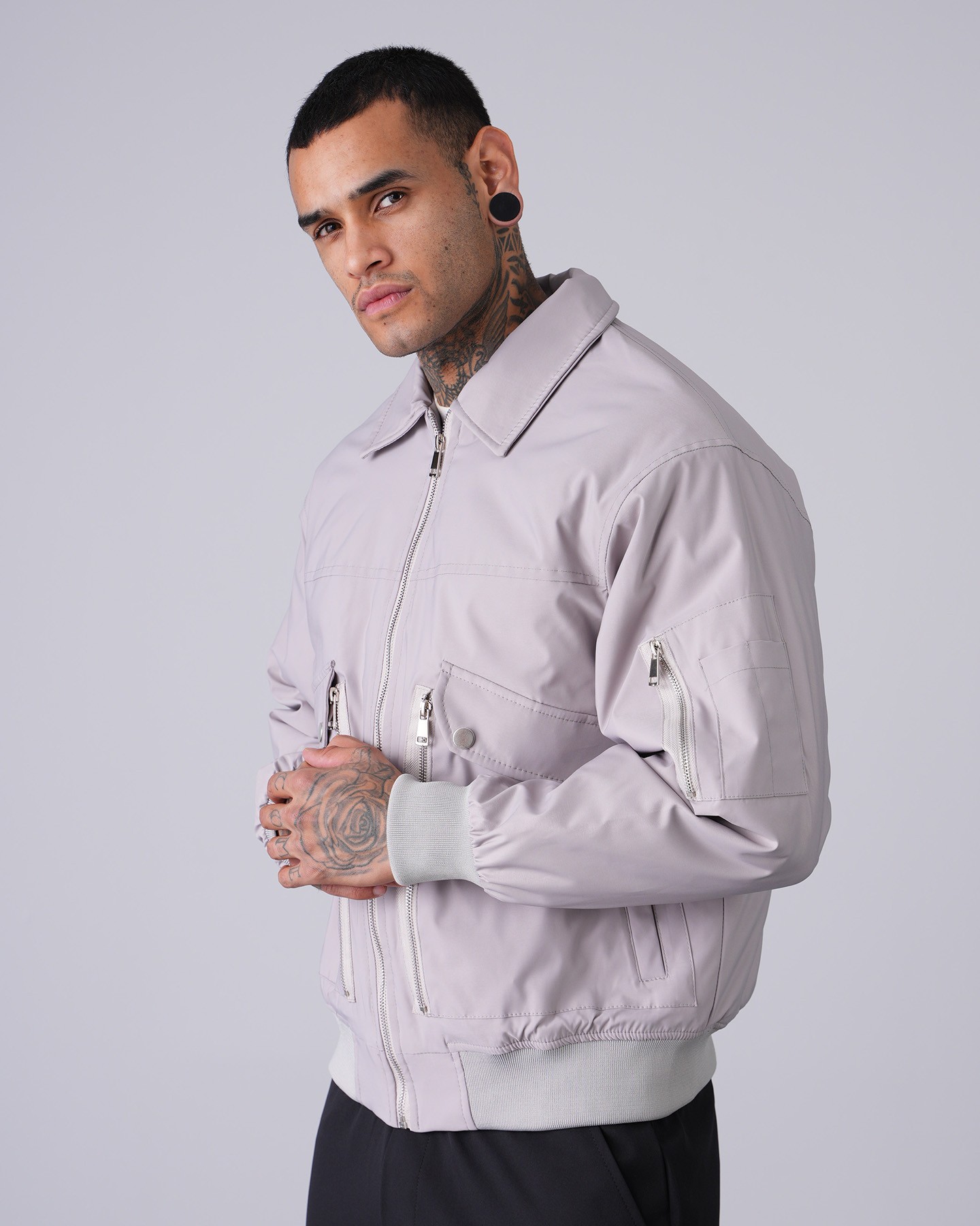 Regular Fit Bomber Coat - gray