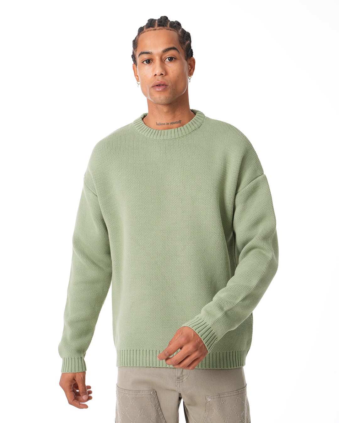 Basic Crew Neck Knitwear Sweater - Mint