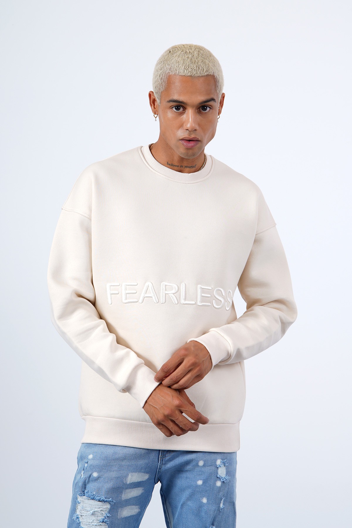 Fearless Embroidered Sweat - Beige