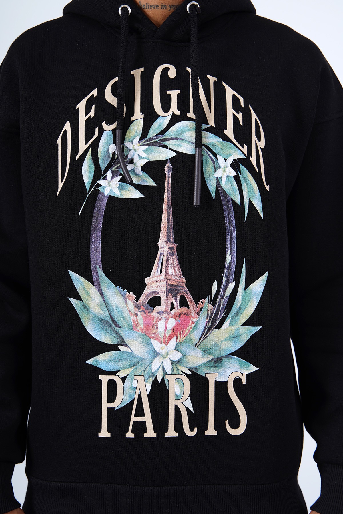 Designer Paris Baskılı Kapüşonlu Sweatshirt