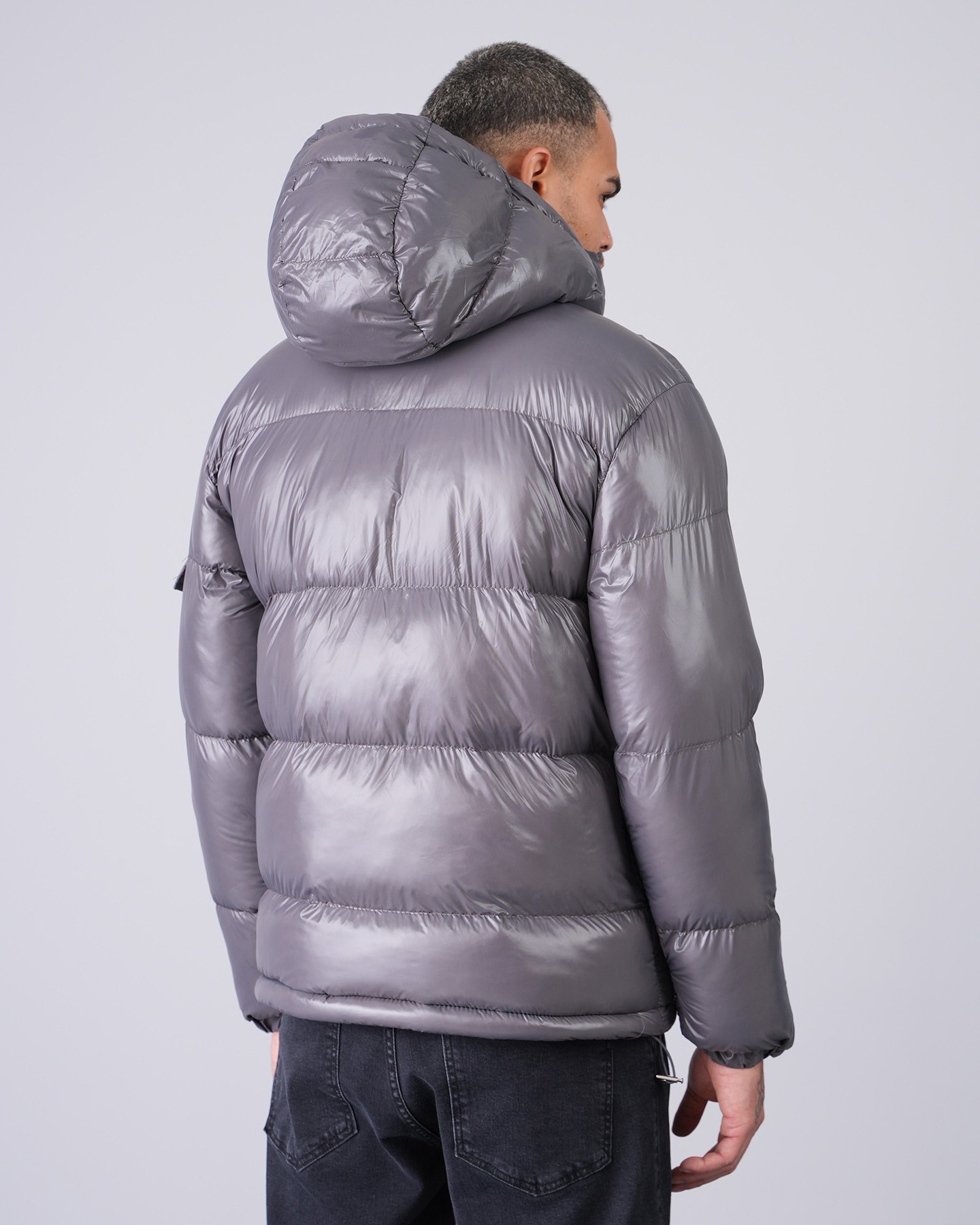 Shiny Hooded Puffer Jacket - anthracite