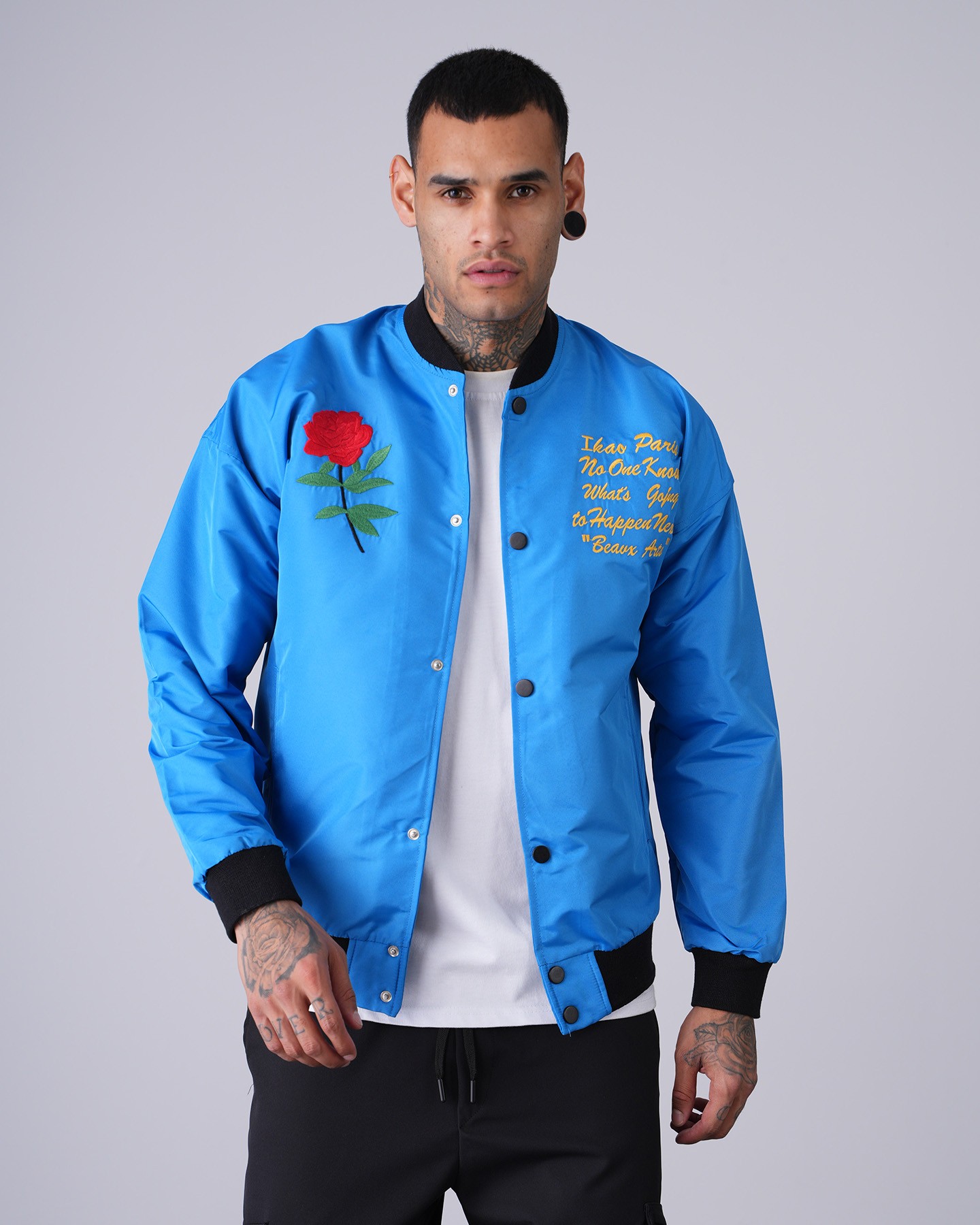 Rose Motif College Jacket - blue