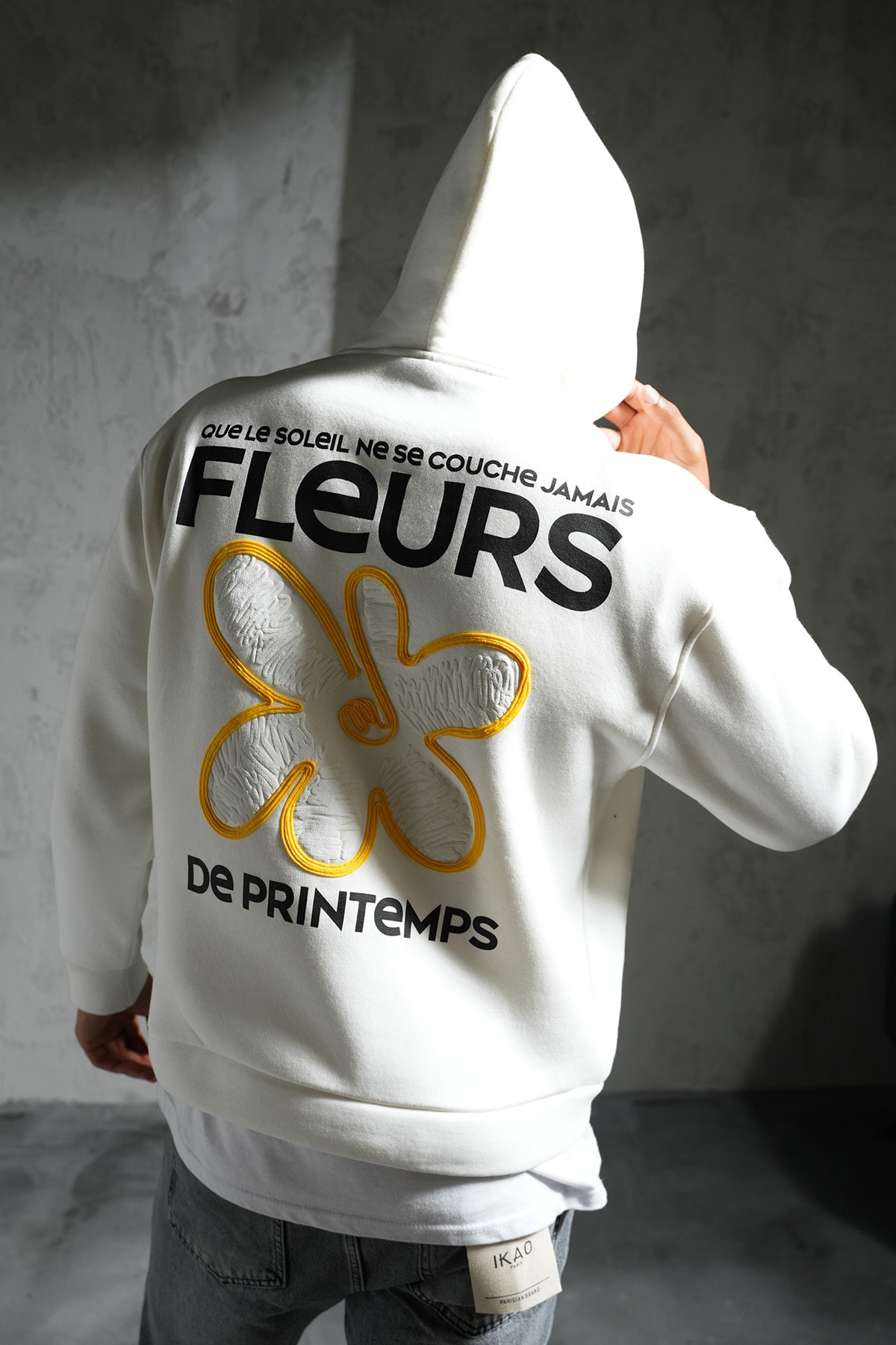 Fleurs Baskılı Kapüşonlu Sweatshirt - Ecru