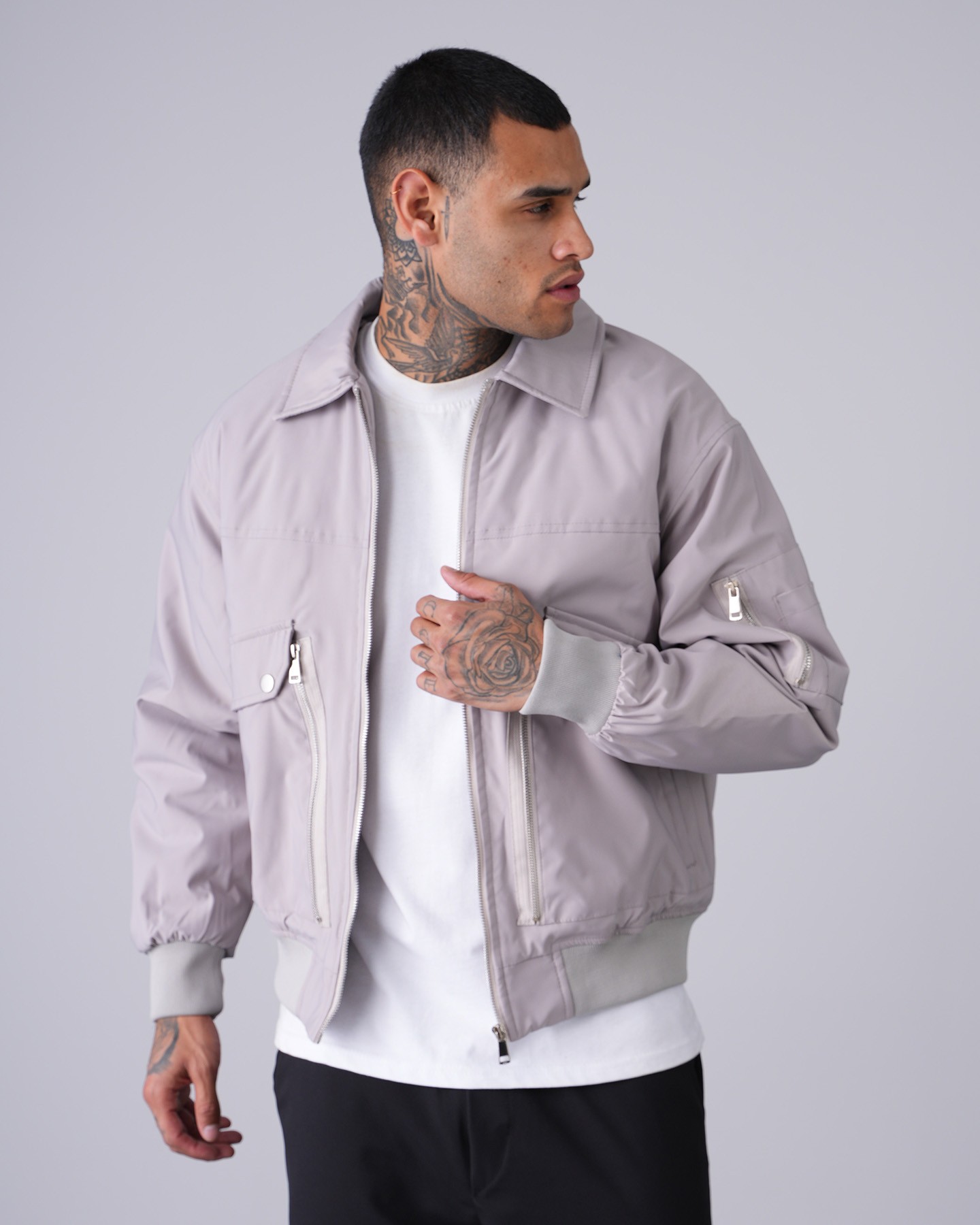 Regular Fit Bomber Coat - gray