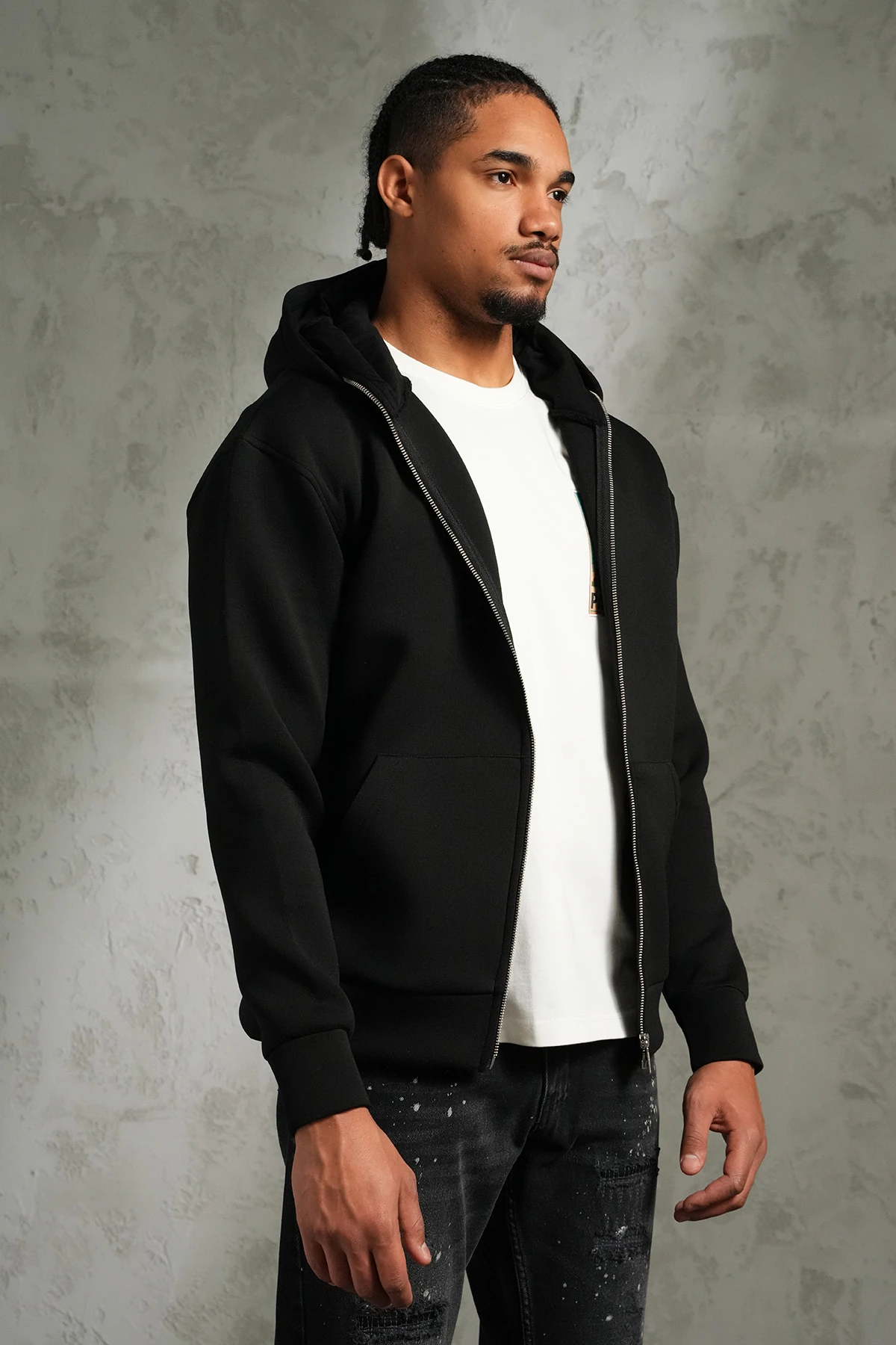 Çift Kapüşonlu Maskeli Fermuarlı Sweatshirt