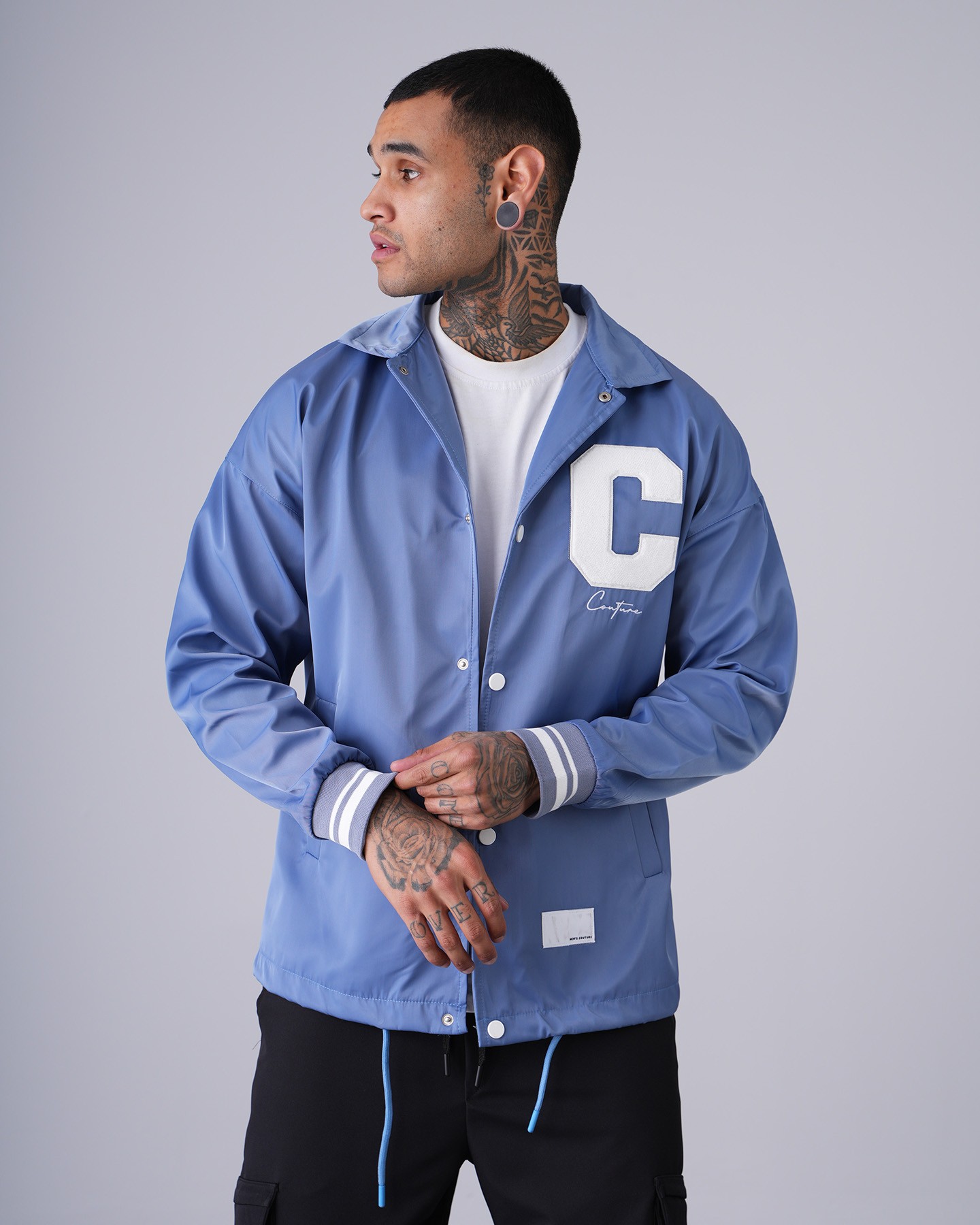 C Embroidered College Jacket - İndigo