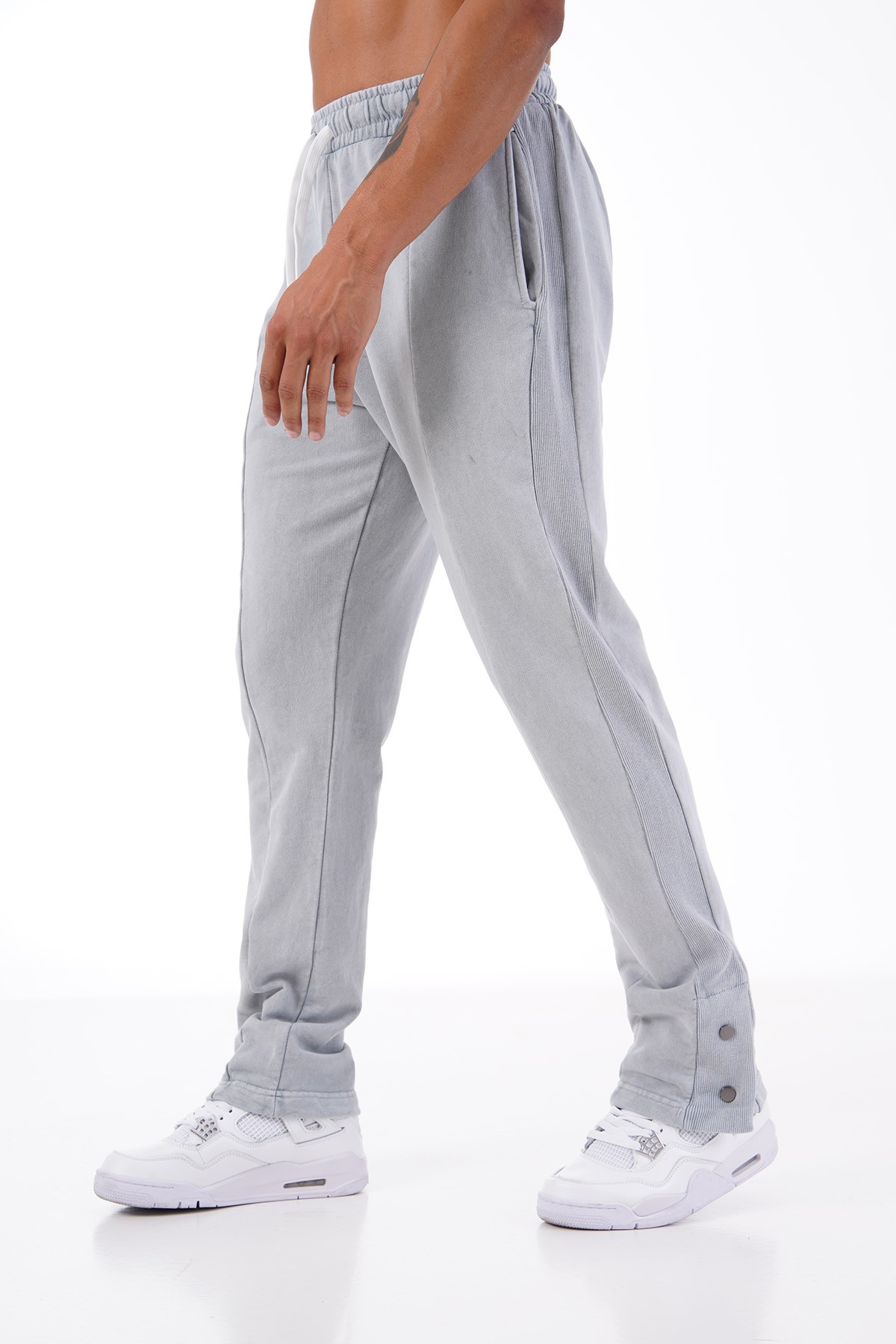 Trousers with Snap Detail on Legs - gray