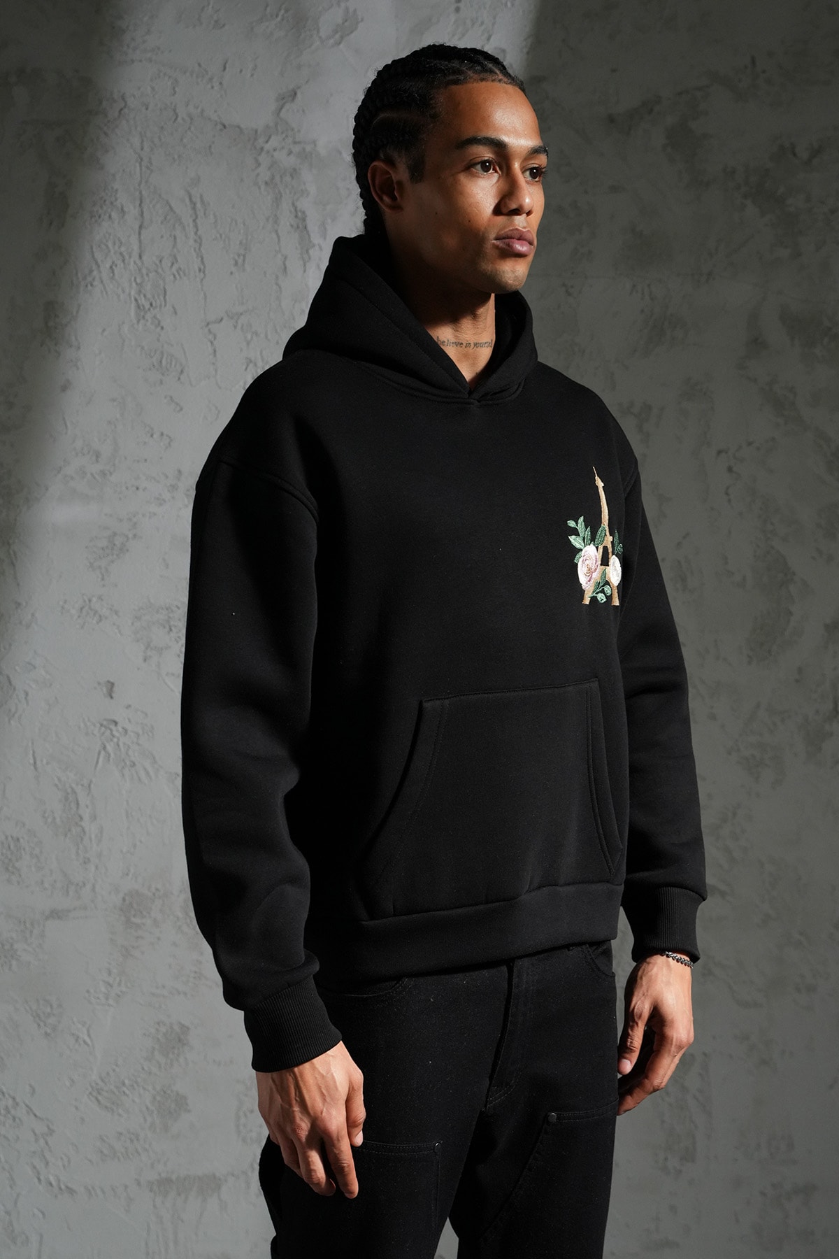Eyfel ve Çiçek Detaylı Kapüşonlu Sweatshirt