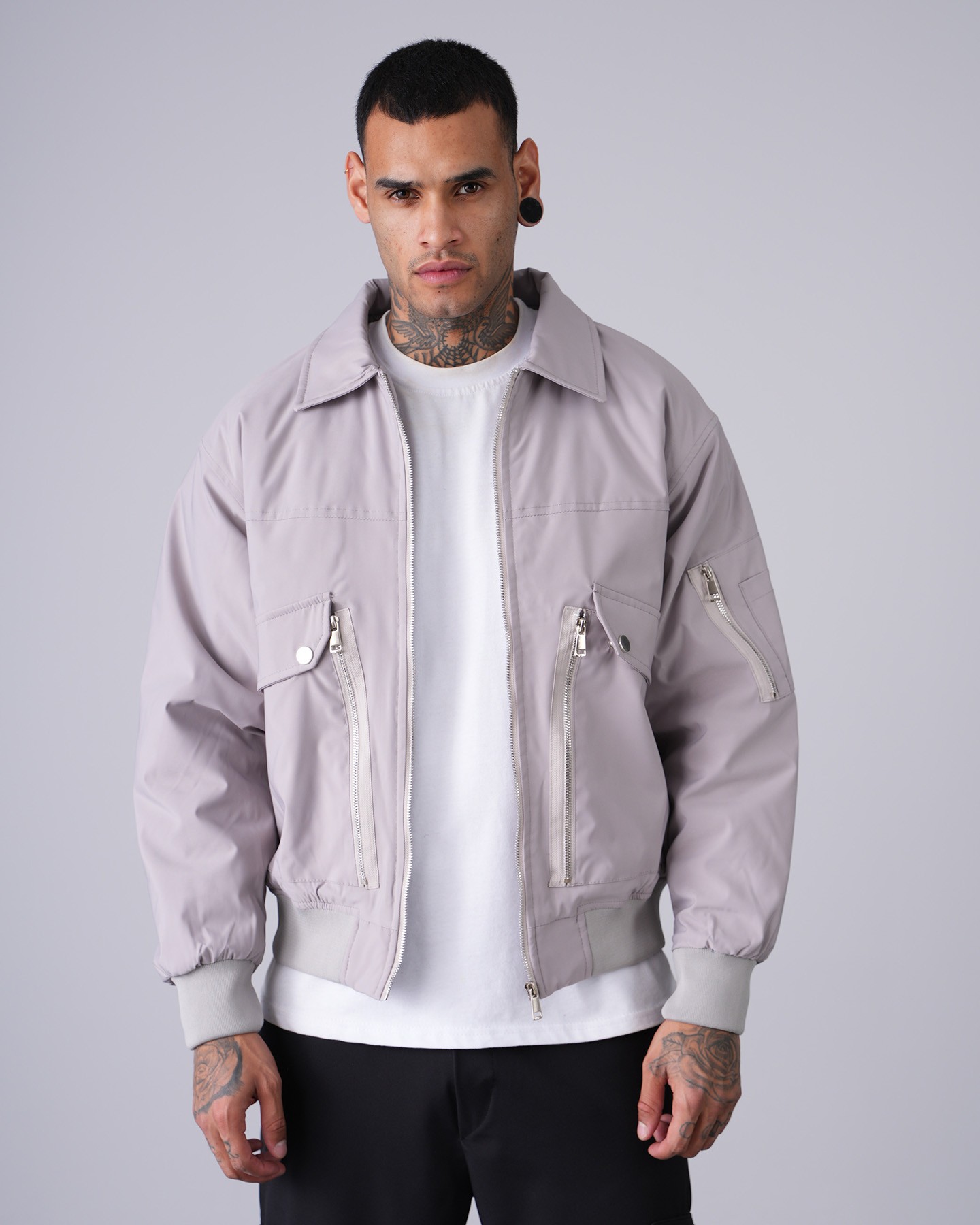 Regular Fit Bomber Coat - gray