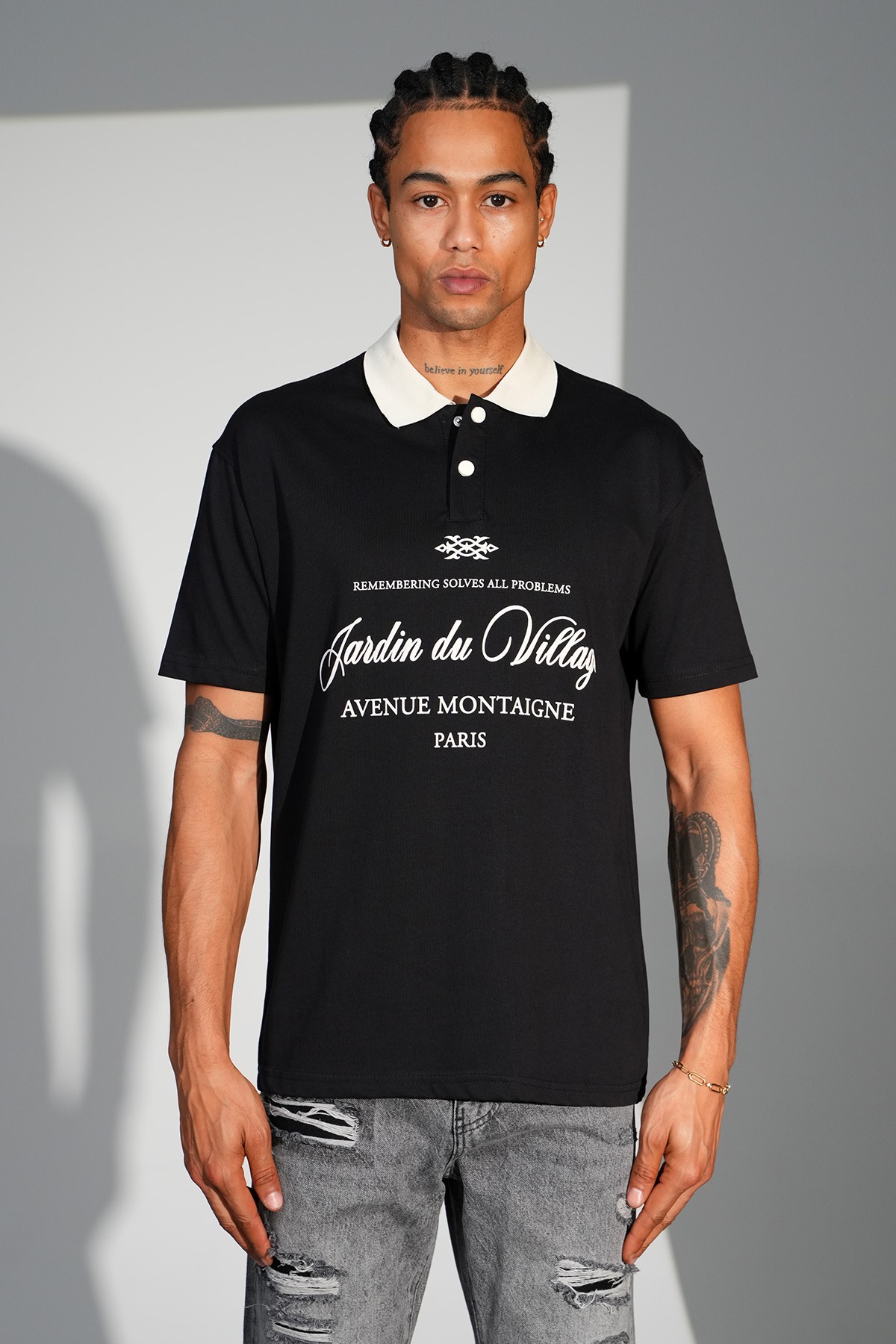 Klasik Yaka Oversize Tişört - black