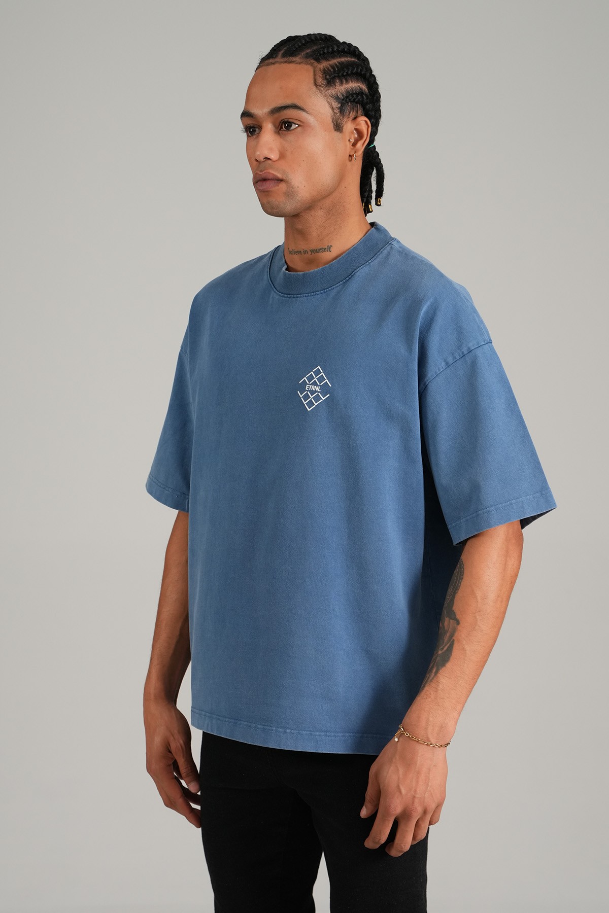 ETRNL Baskılı Oversize Tişört - Lacivert