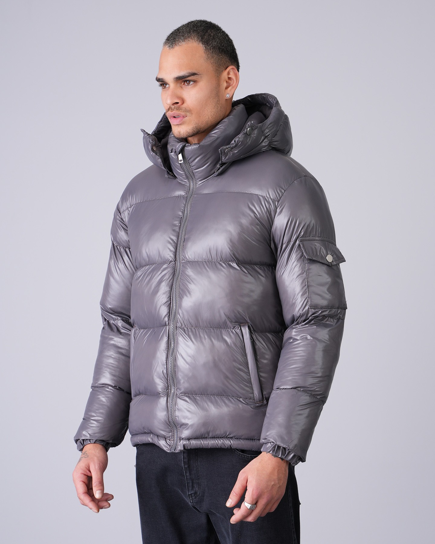 Shiny Hooded Puffer Jacket - anthracite