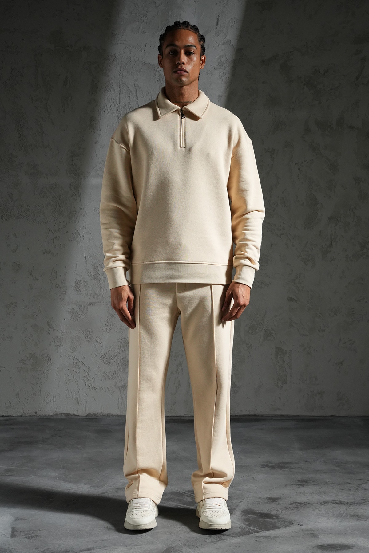 Yarım Fermuarlı Eşofman Takım - Beige