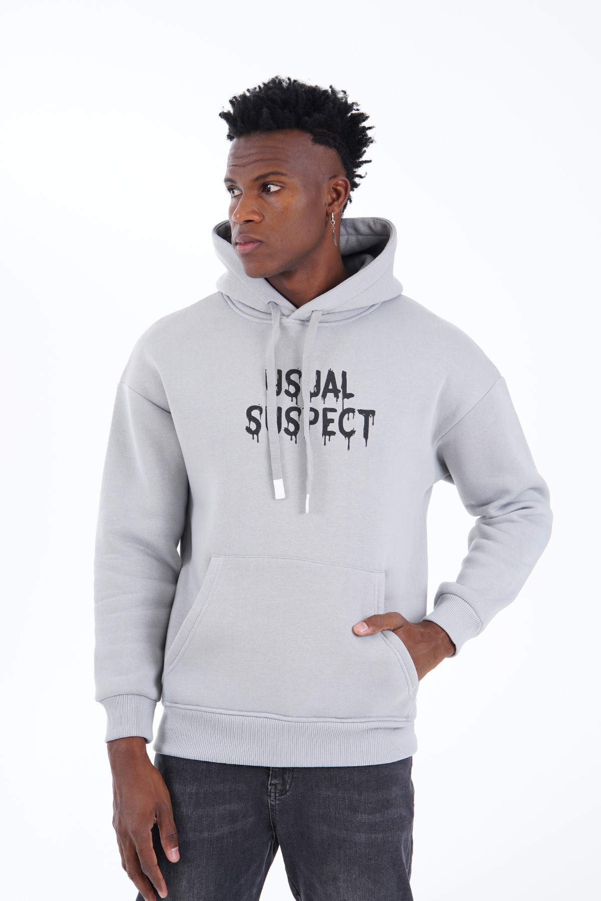 Usual Suspect Printed Hooded Sweatshirt - gray