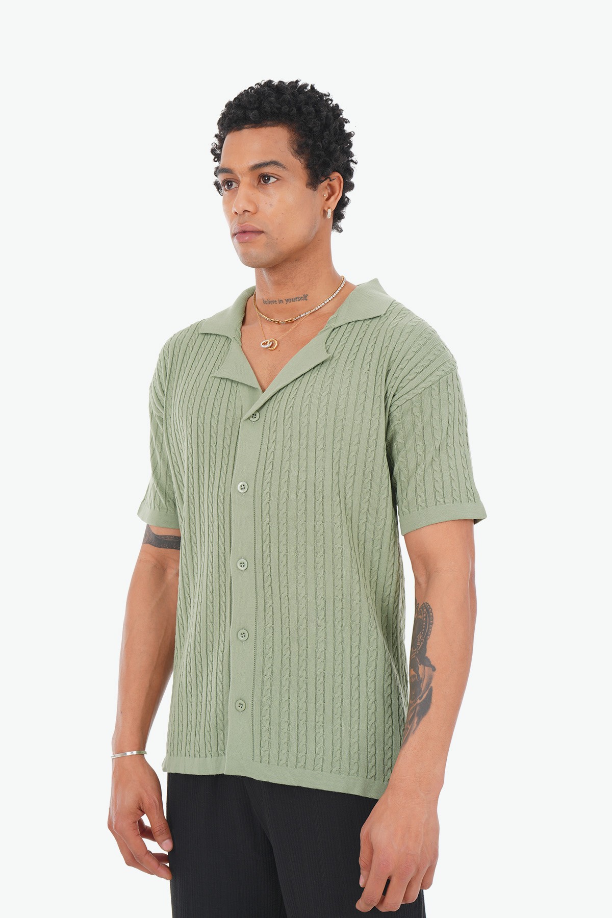 Thick Wick Pattern Acrylic Shirt - Mint