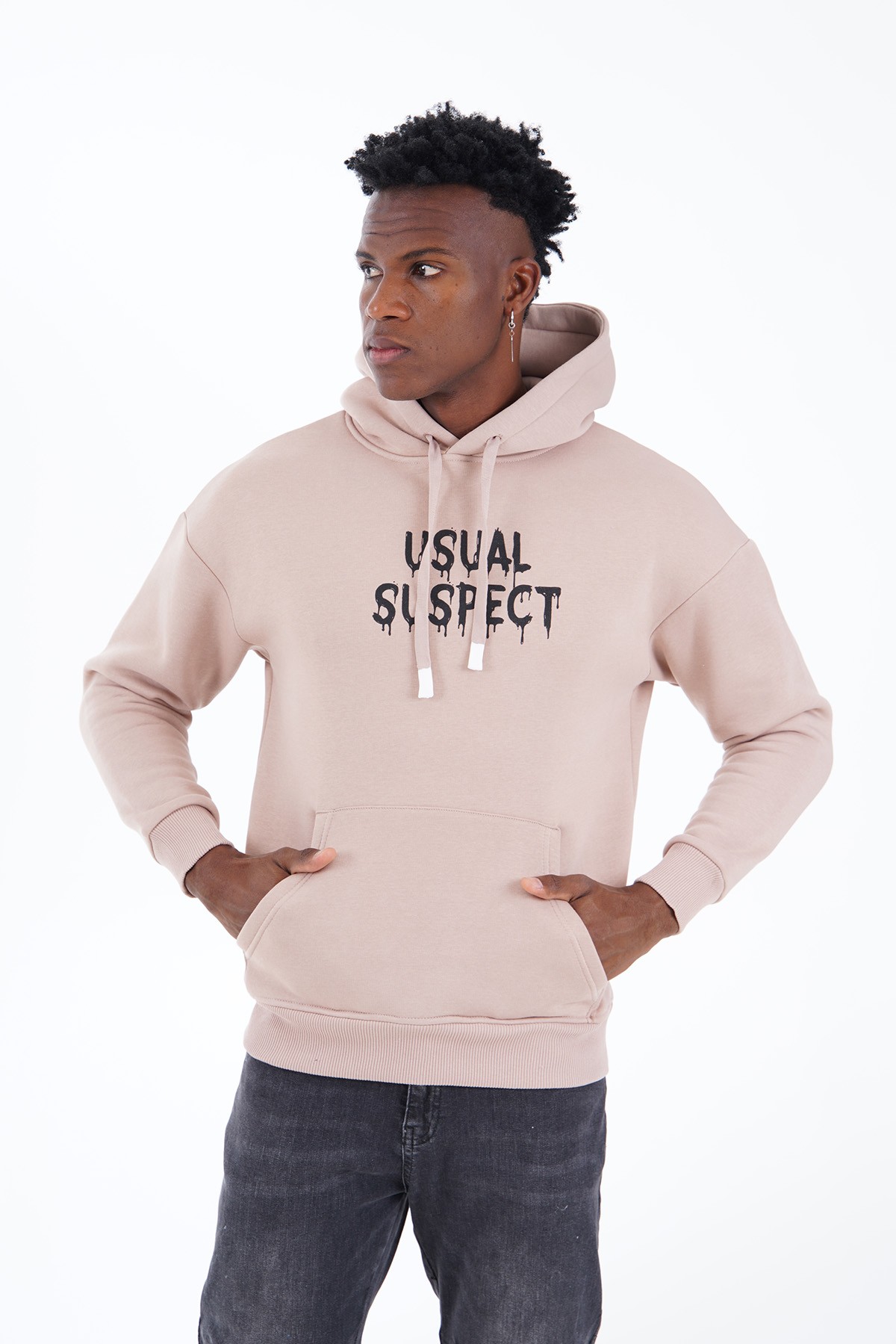 Usual Suspect Printed Hooded Sweatshirt - Beige