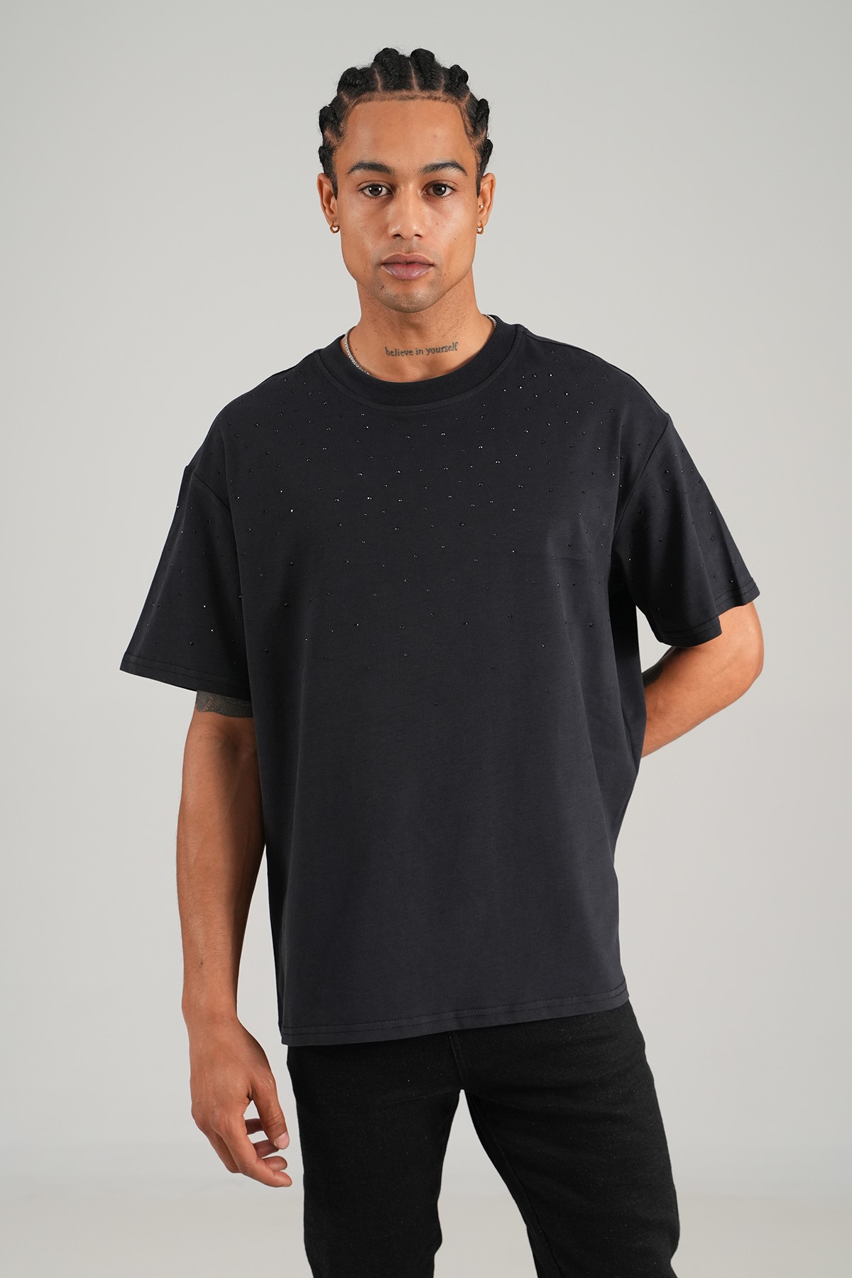 Taş işlemeli Oversize Tişört