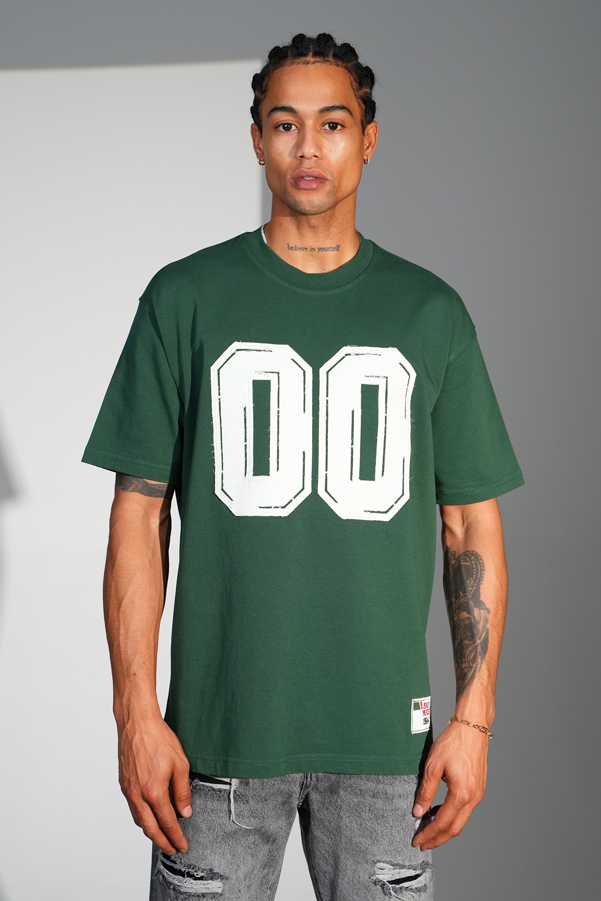 00 Nakışlı Oversize Tişört - green