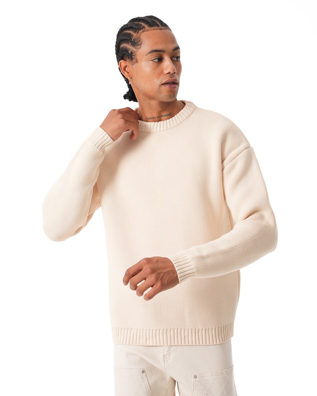 Basic Crew Neck Knitwear Sweater - Beige