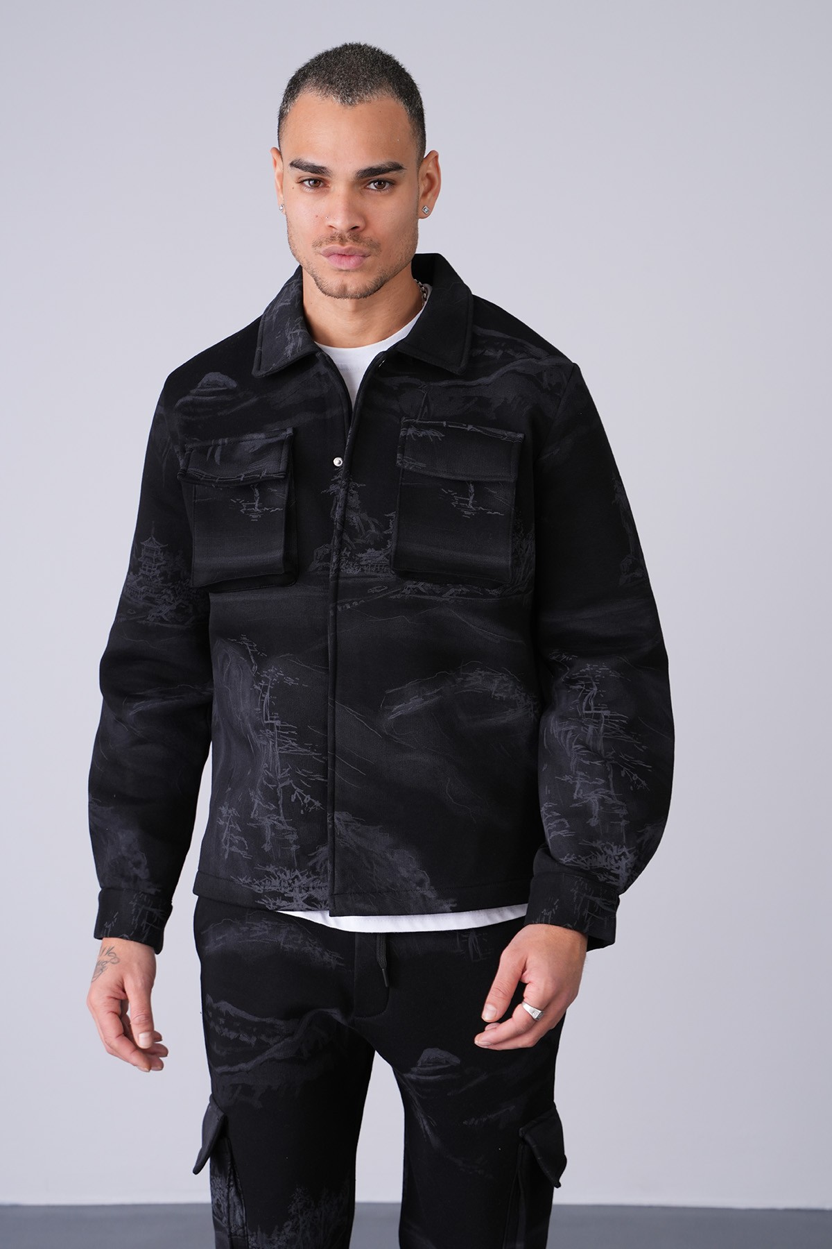 Double Set with Snap Jacket - black