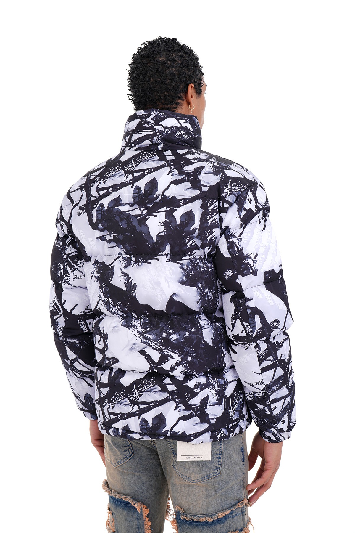 Mixed Pattern Puffer Jacket - Smoked