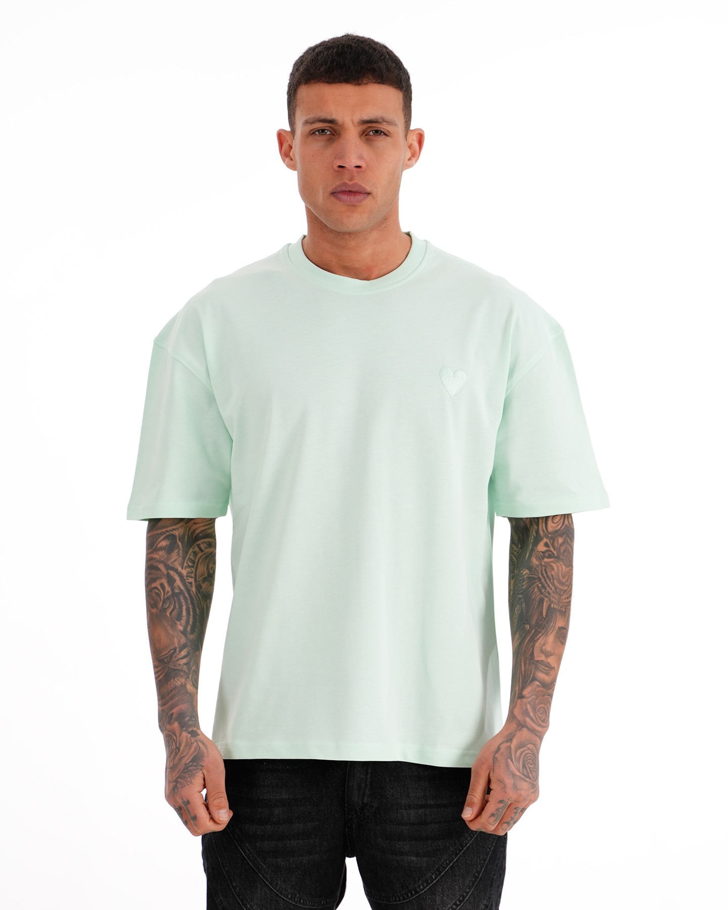 Kalp Desen Oversize Tişört