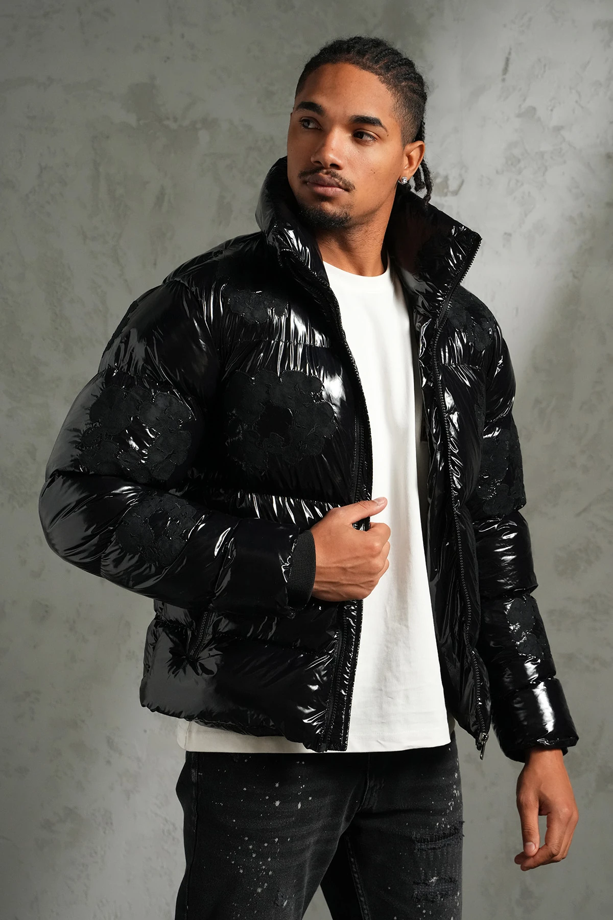 Çiçek Detaylı Şişme Mont