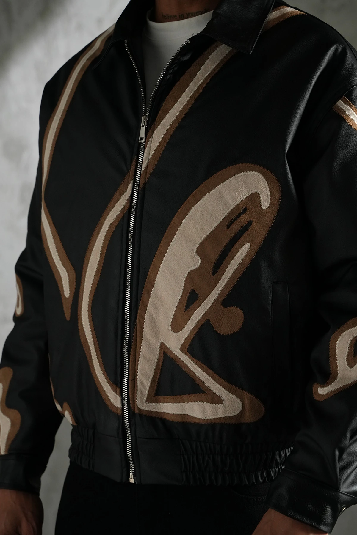 Stripe Detailed Leather Coat