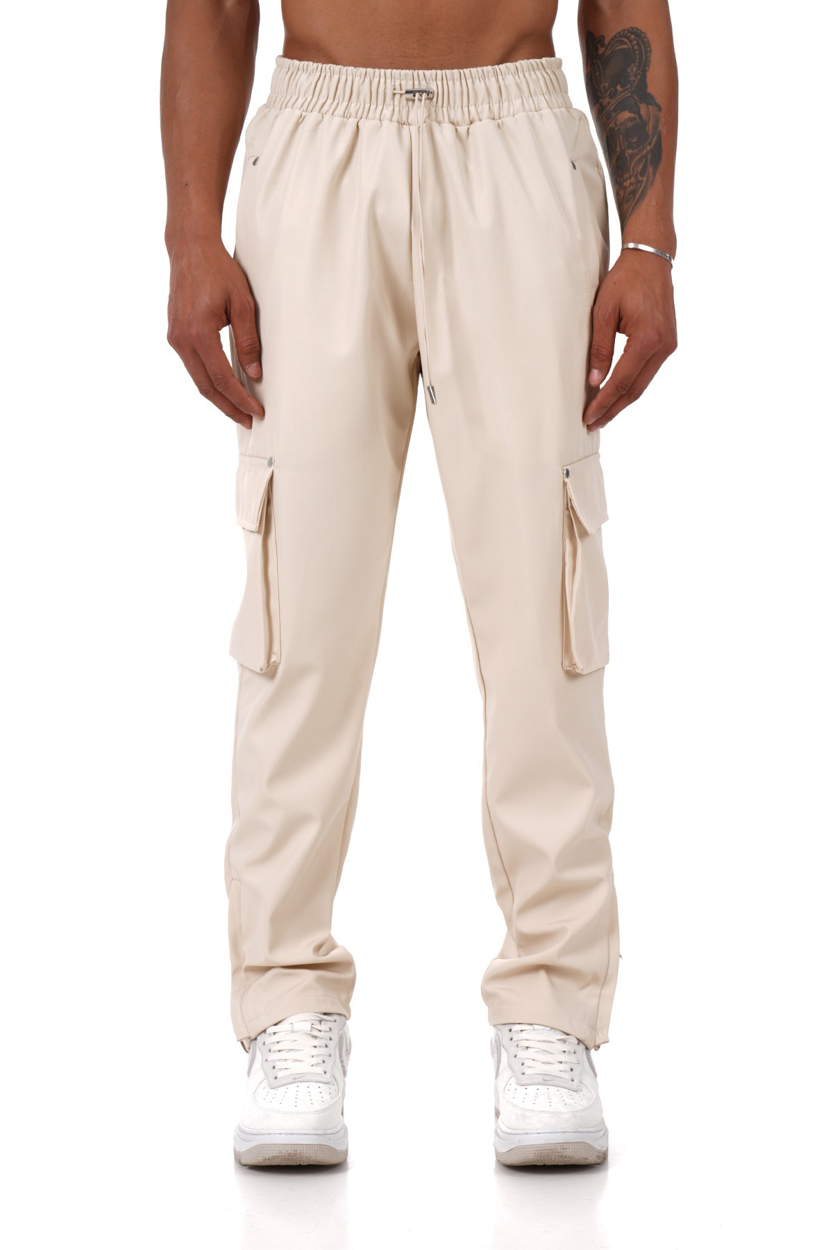 Regular Fit Zipped Cargo Pants - Beige