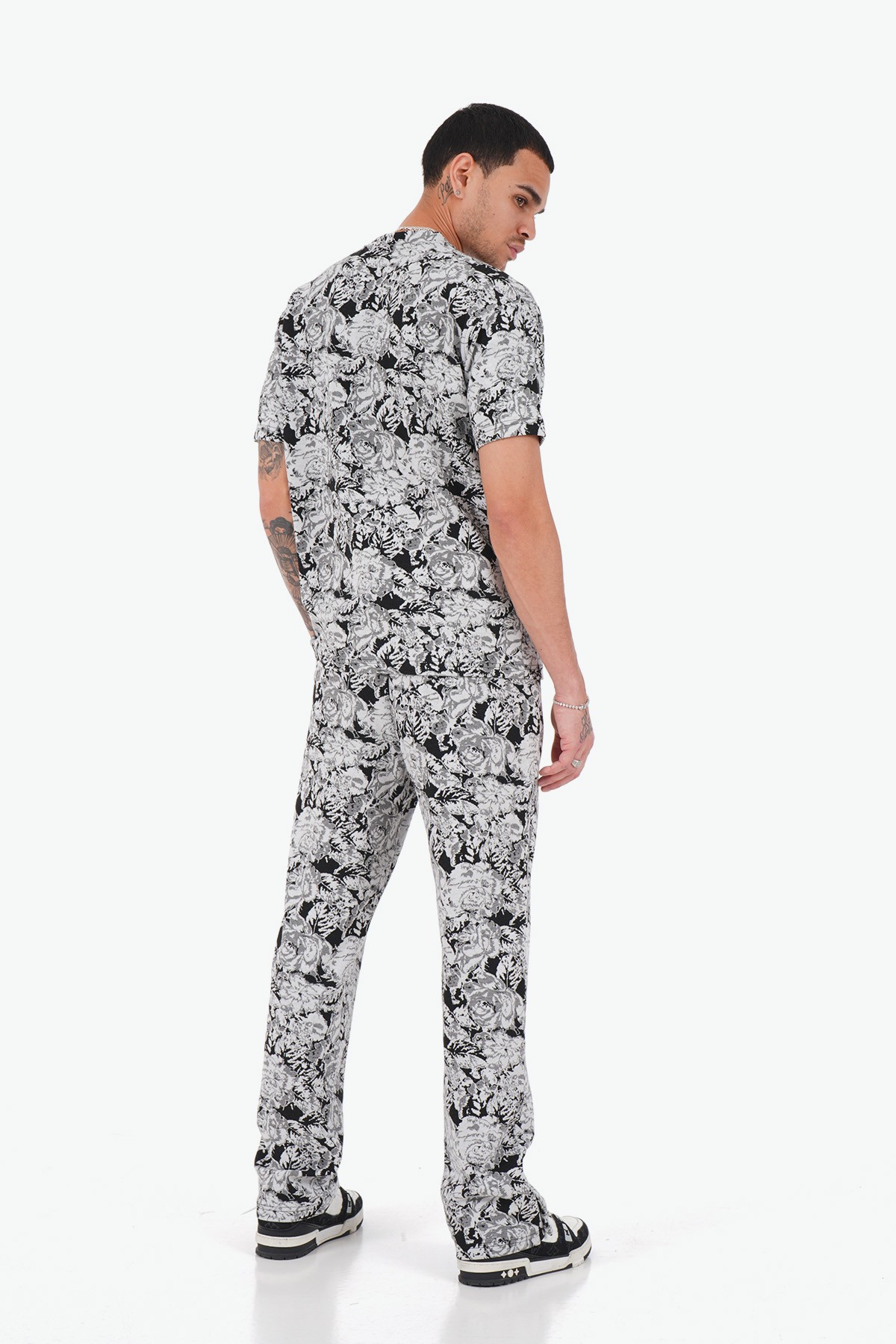 Mixed Rose Pattern T-Shirt Trousers Set