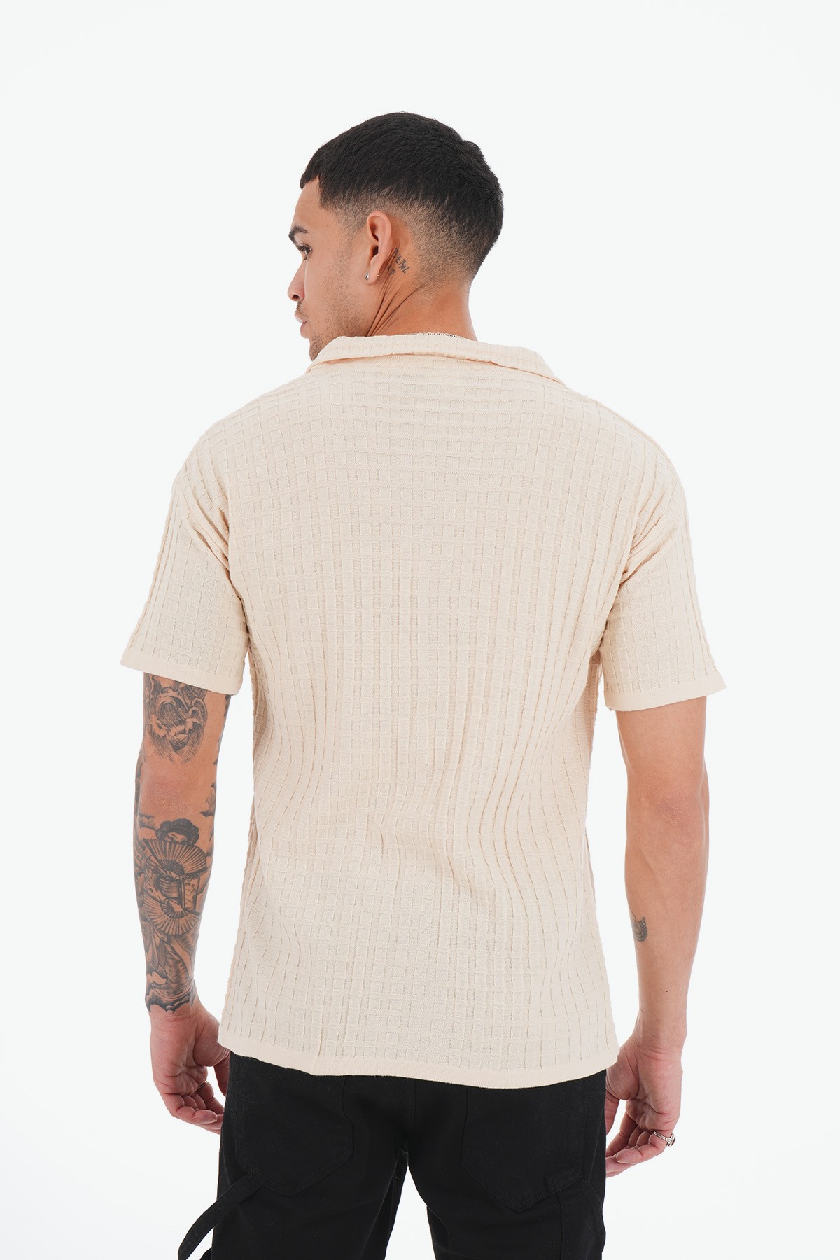 Mini Square Pattern Acrylic Shirt - Beige