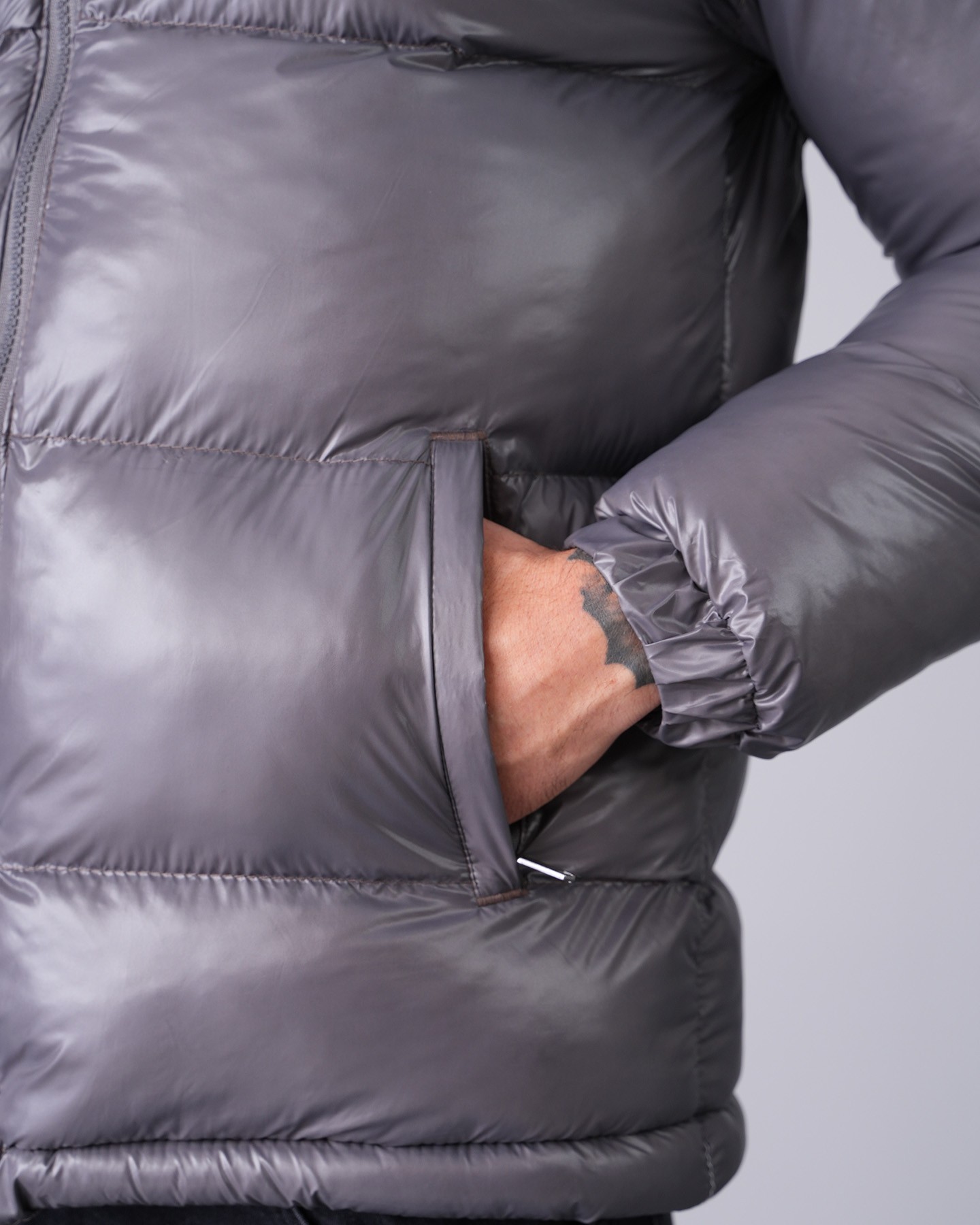 Shiny Hooded Puffer Jacket - anthracite