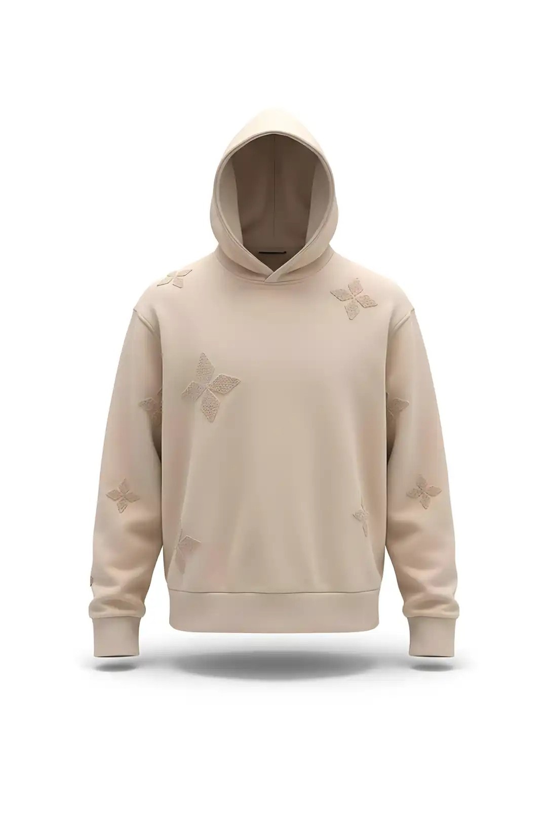Yıldız  Desenli Kapüşonlu Sweatshirt - Bej