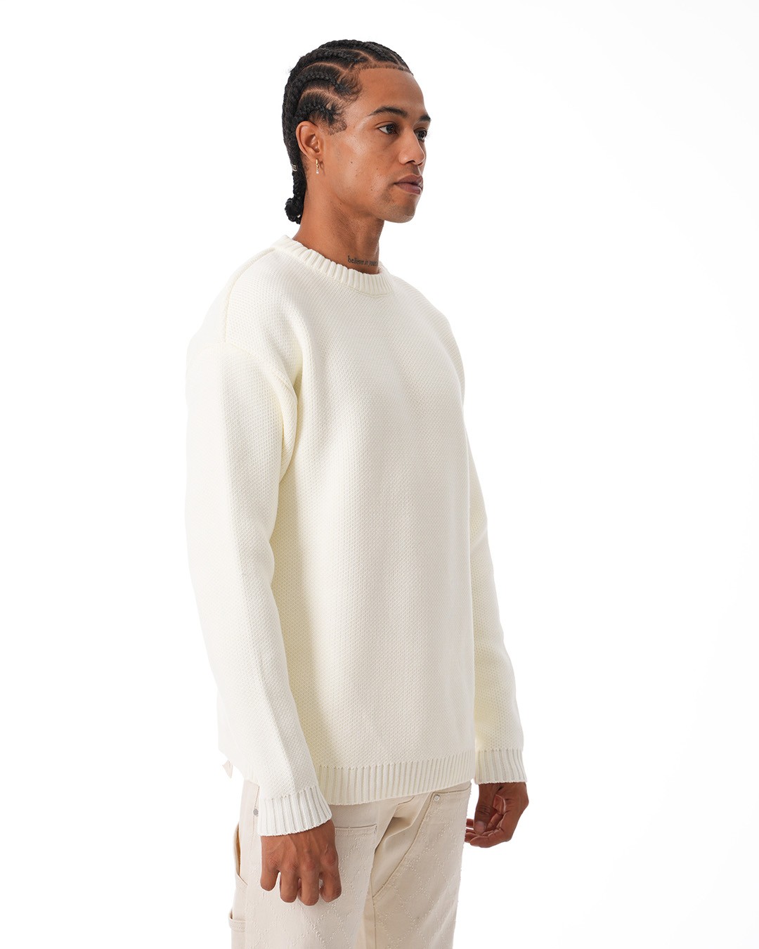 Basic Crew Neck Knitwear Sweater - Ecru