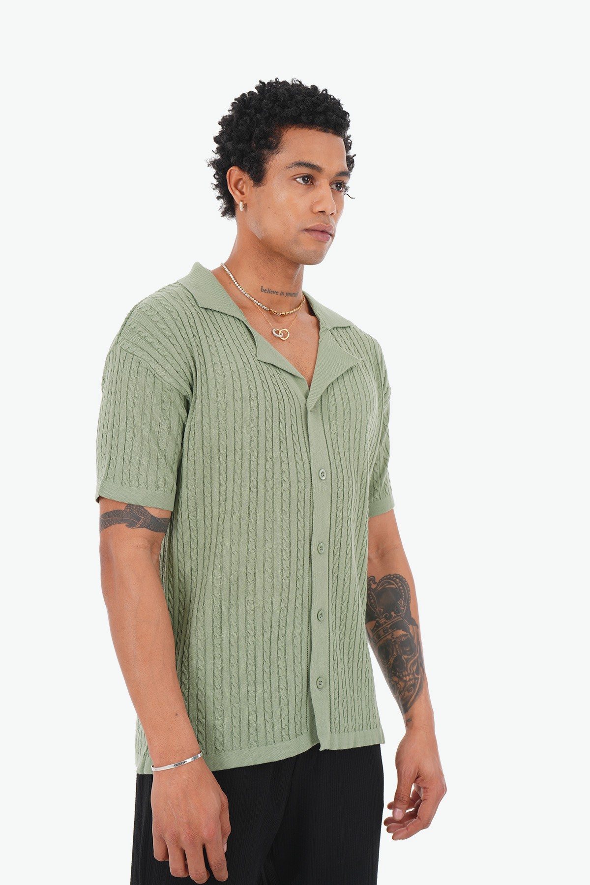 Thick Wick Pattern Acrylic Shirt - Mint